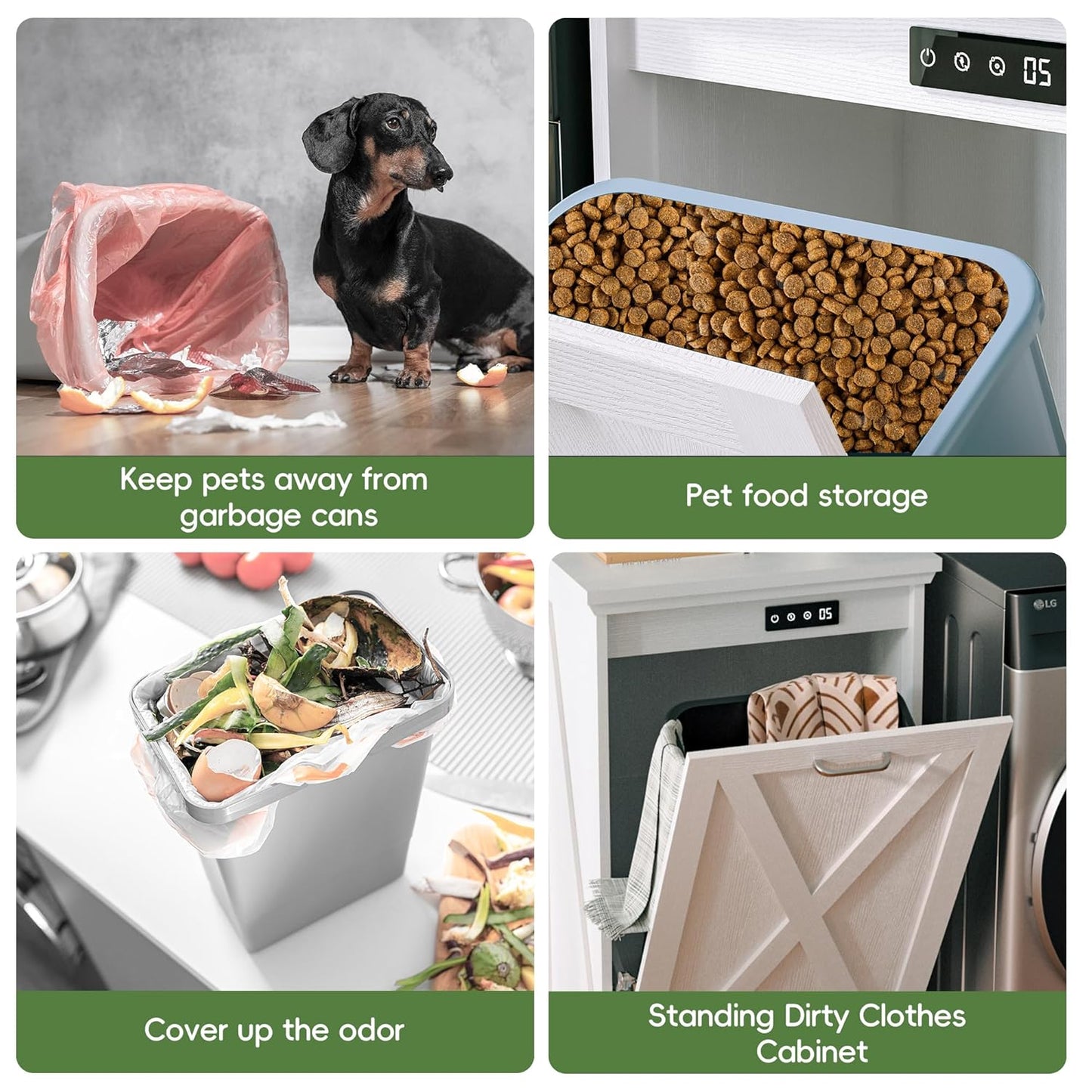 Betterhood TOLEAD Tilt Out Trash Can Cabinet, Hidden Trash Bin with Deodorizing & Negative Ion System, Pet-Proof Kitchen Waste Cabinet for Kitchen, Dining Room, Living Room (White, 1 * 13 Gallons)