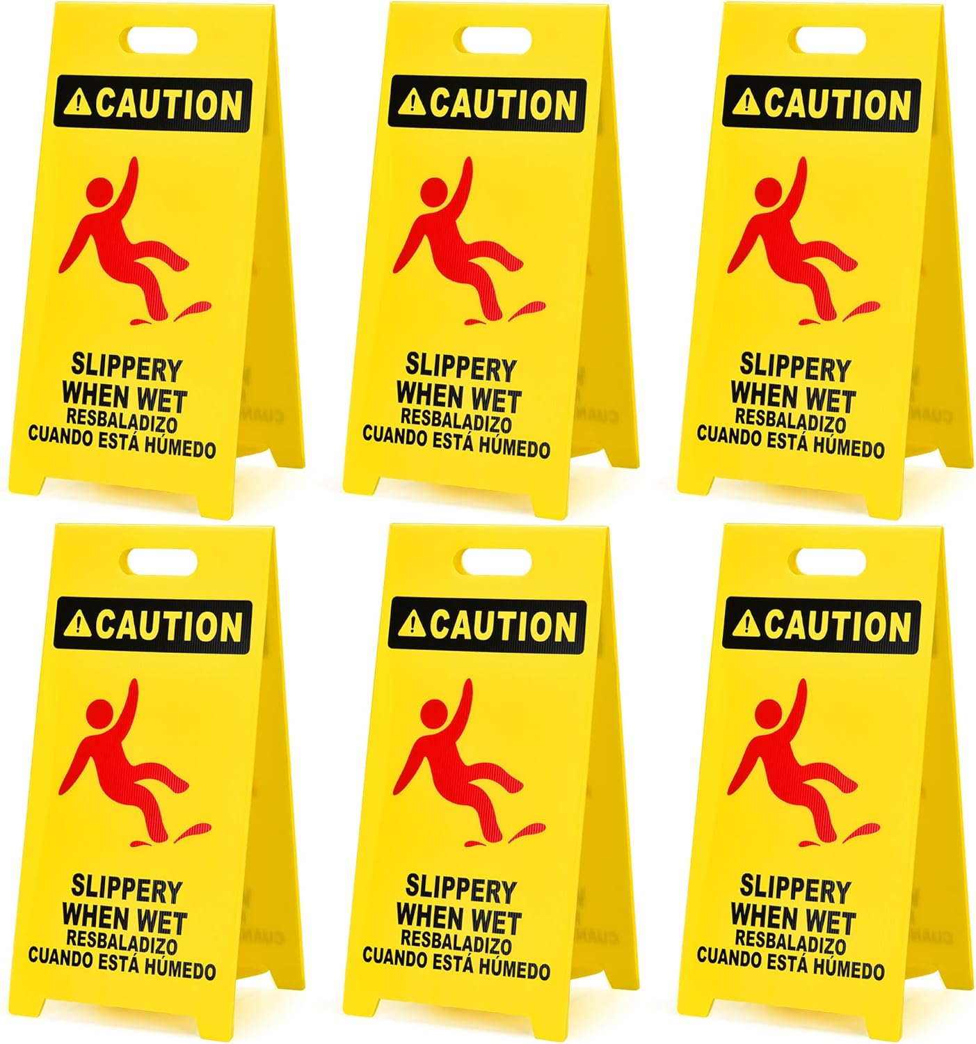 MATTHEW CLEANING 25'' Industrial Wet Floor Sign 6 Pack 2-Sided Durable Corrugated Plastic Birght Yellow Multilingual Warning Signs Commercial Caution Wet Fold-out Floor Signs For Indoors