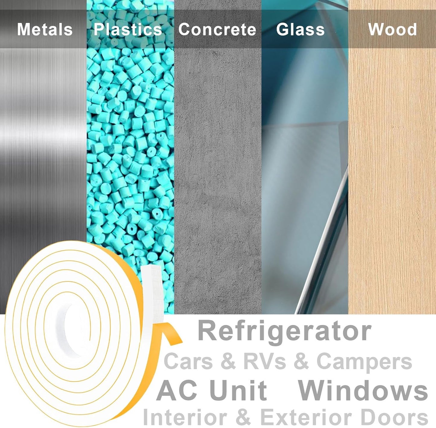 High Density Foam Weather Stripping Door Seal Strip Insulation Tape Roll for Insulating Door Frame, Window, Air Conditioner Self Adhesive Sealing Weatherstrip Dustproof (1 in x 1/2 in x 20 Ft)