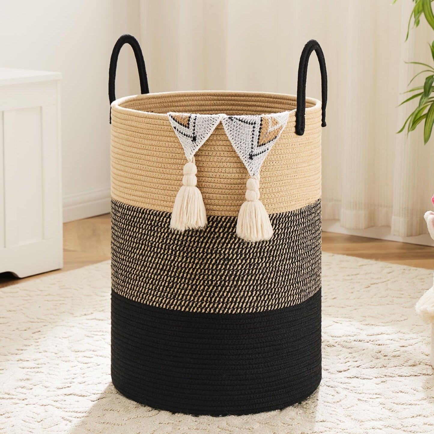 Laundry Basket,Woven Cotton Rope Laundry Hamper,80L for Decorative Storage of Dirty Clothes,Toys and Blankets in Bathroom,Bedroom and Living Room