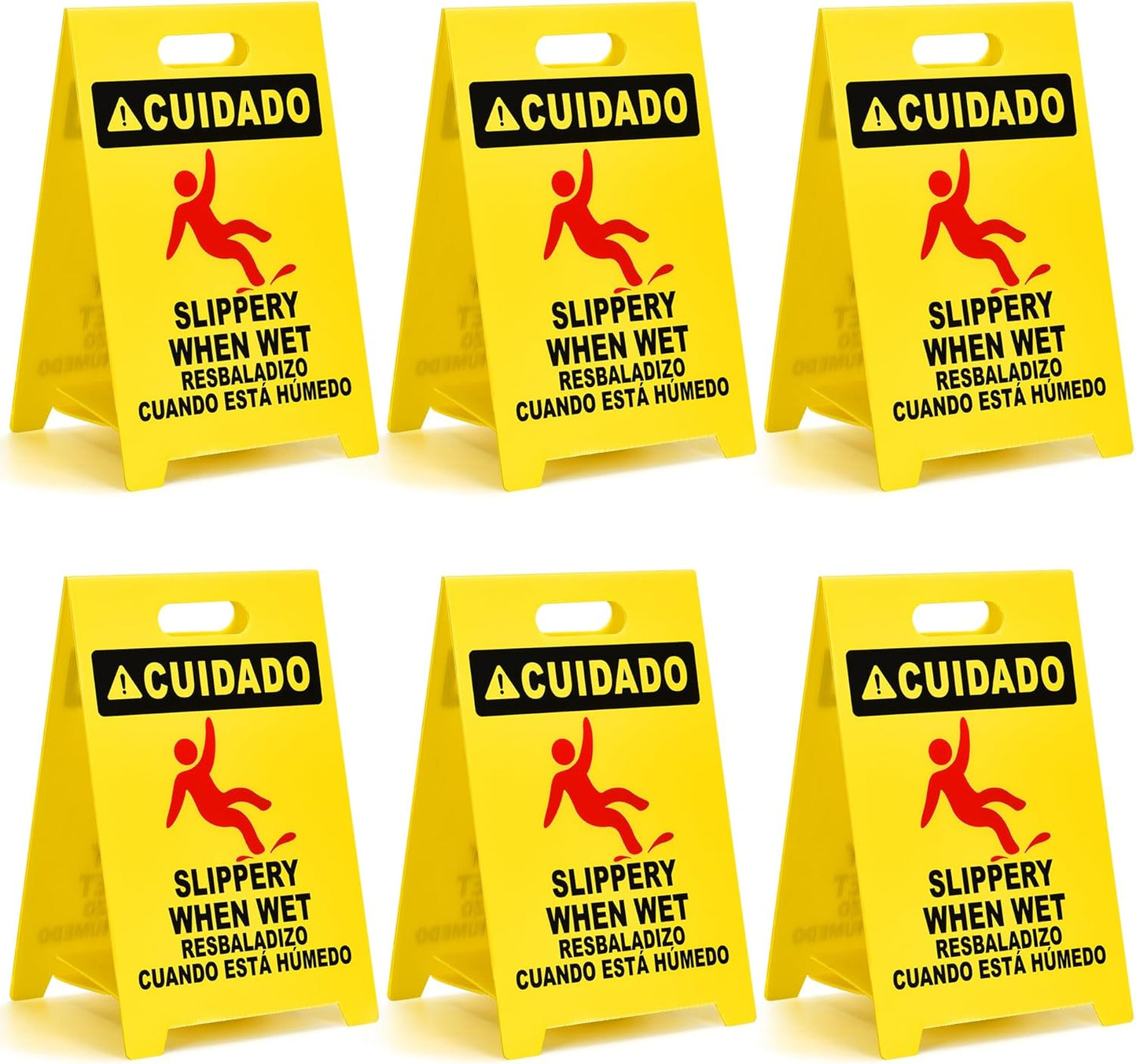 MATTHEW CLEANING 19'' Industrial Wet Floor Sign 6 Pack 2-Sided Durable Corrugated Plastic Birght Yellow Multilingual Warning Signs Commercial Caution Wet Fold-out Floor Signs For Indoors