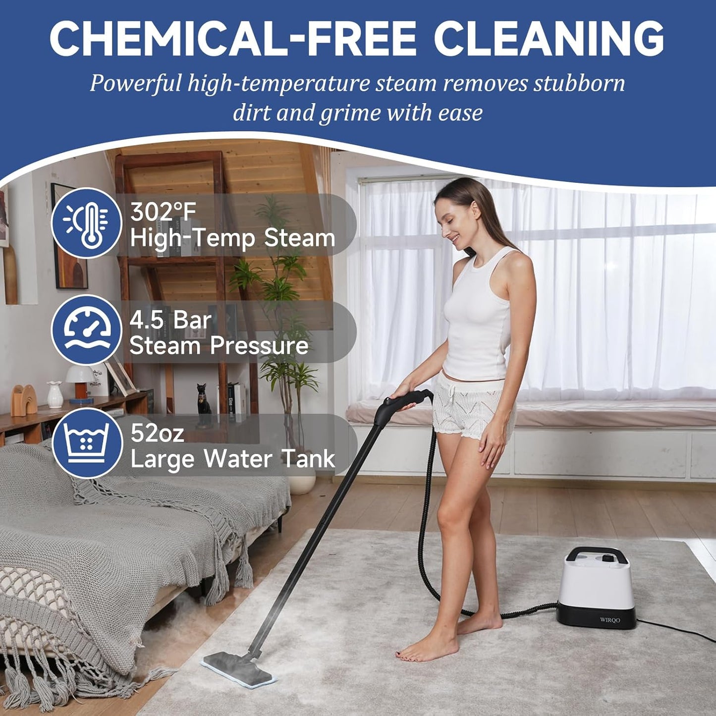 Steam Cleaner with 24-Piece Attachments, Multipurpose Steamer Mop for Home, Floor, Car, Grout, Tile, Furniture, Carpet, Couch, Window, Wall, Upholstery, Oven Grease, Canister, 1.5L Tank