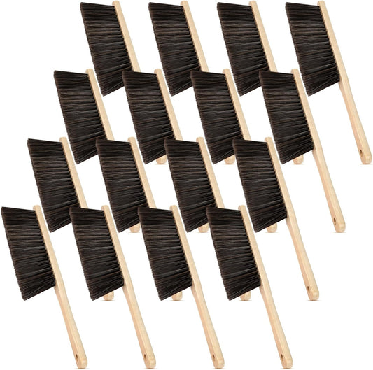Tioncy 16 Pieces Wooden Dust Brush Bulk Hand Broom Bench Soft Bristle Cleaning Outdoor Furniture Brushes with Long Wood Handle for Cleaning Car Bed Sofa Fireplace Couch Clothes