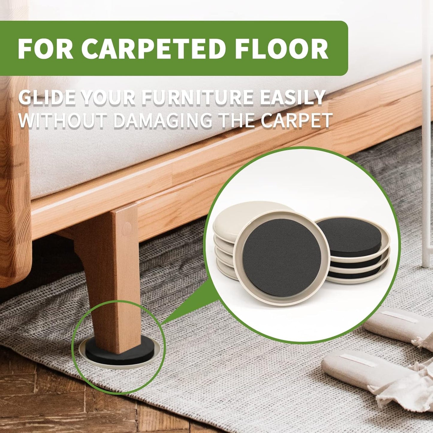 Furniture Sliders for Carpet 8 PCS - 4 3/4 inch Furniture Moving Slider Chair Legs Floors Protectors– Move Your Furniture Easy & Safely(for Carpet)