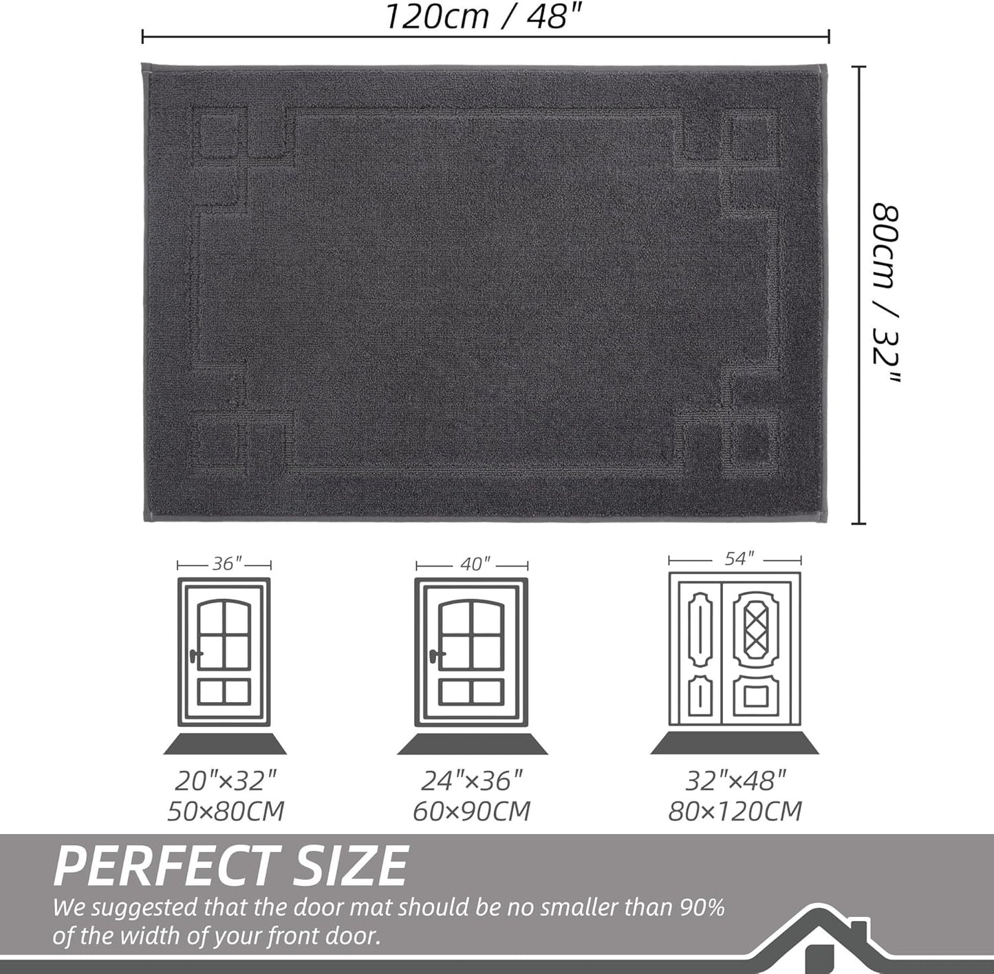 BEQHAUSE Door Mat 32" x 48", Non-Slip Door Mats Indoor Entryway Rugs Washable Low-Profile Absorbent and Stain Resist Floor Mats, Dog Door Mat for Front Back Door, Muddy Wet Shoes & Paws, Dark Grey