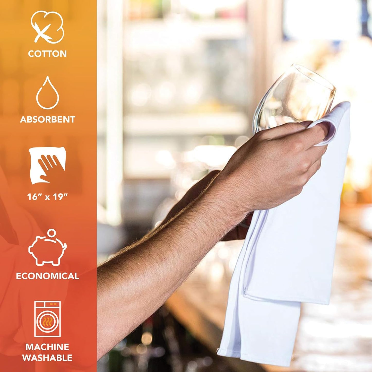 Arkwright Qwick Wick Bar Mop Towels Bulk - (Case of 60) 100% Cotton Quick Dry Dishcloths, Super Absorbent Multipurpose Cleaning Rags for Restaurants, Kitchen, Bathroom, Hotel, 16 x 19 in, Blue Stripe