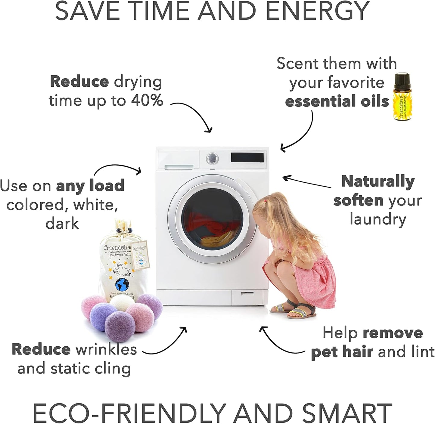 Friendsheep Wool Dryer Balls Organic Lavender 6 Pack XL Premium Reusable Cruelty Free Handmade Fair Trade No Lint Fabric Softener Color - Lavender Bliss