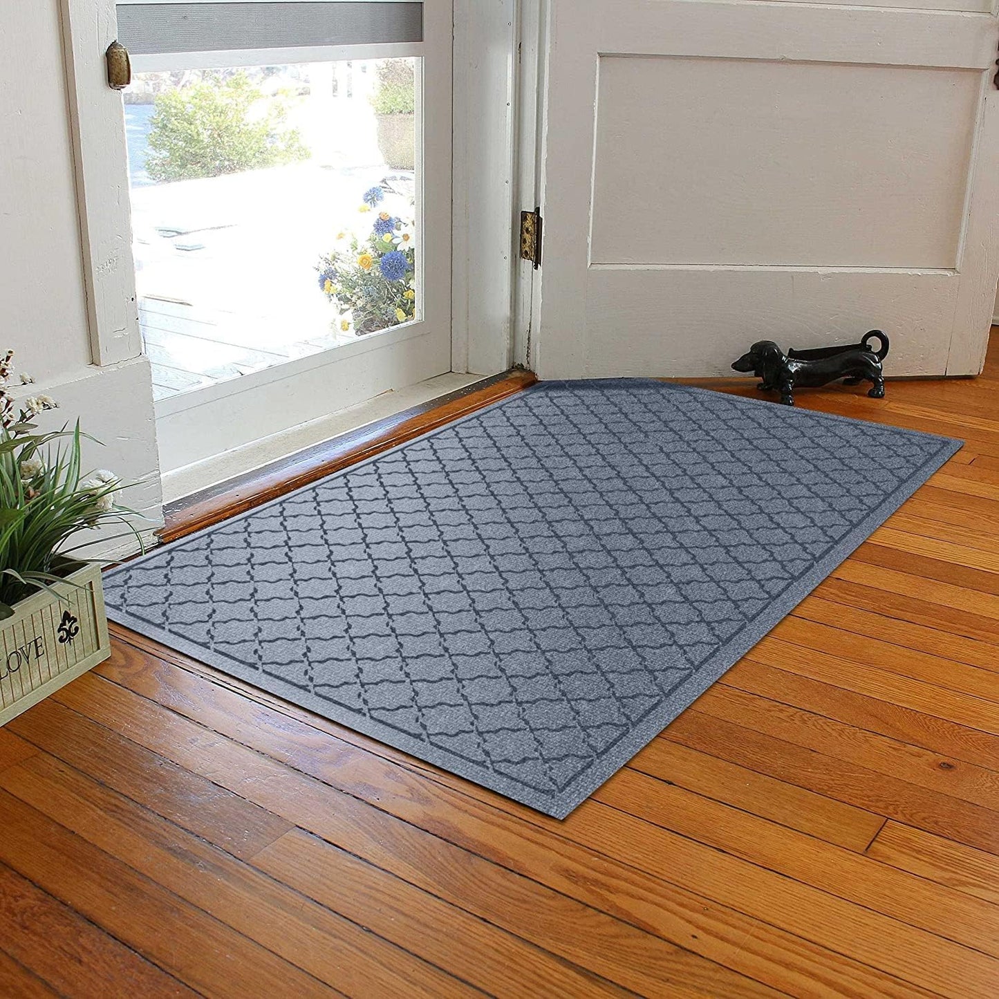 WaterHog Heavy Duty Doorway Mat, 3' x 5', Made in USA, Durable & Skid-Resistant Entryway Mat, Water-Trapping, Indoor/Outdoor Decorative Floor Covering, Cordova Collection, Bluestone