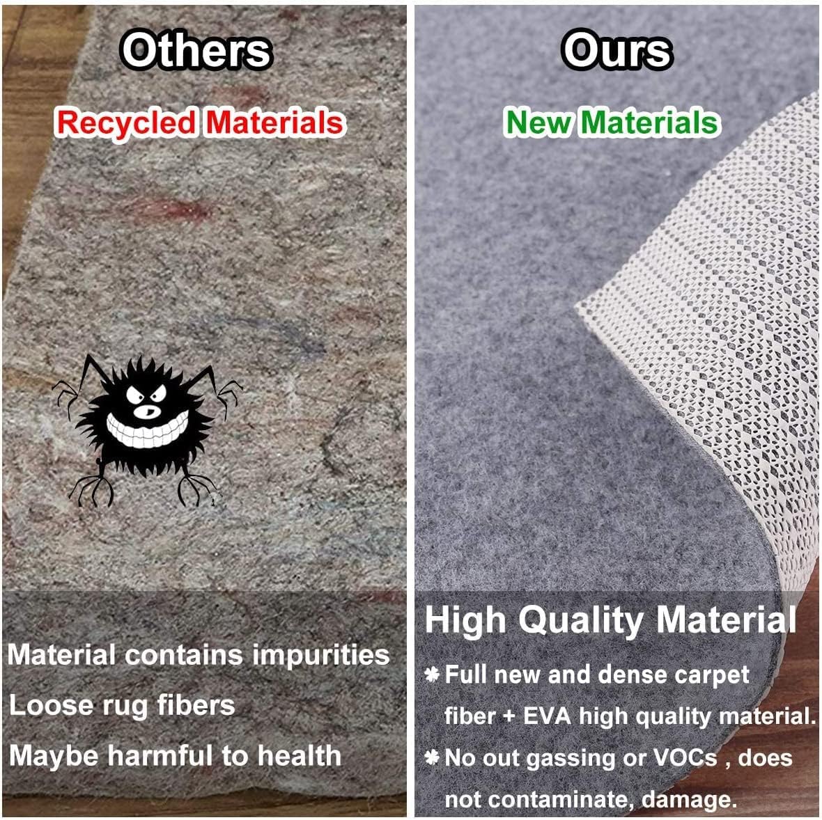 Non Slip Rug Pad Grippers - Square 4x4, 1/8" Thick, (Felt + Rubber) Double Layers Area Carpet Mat Tap, Provides Protection and Cushioning for Hardwood or Tile Floors