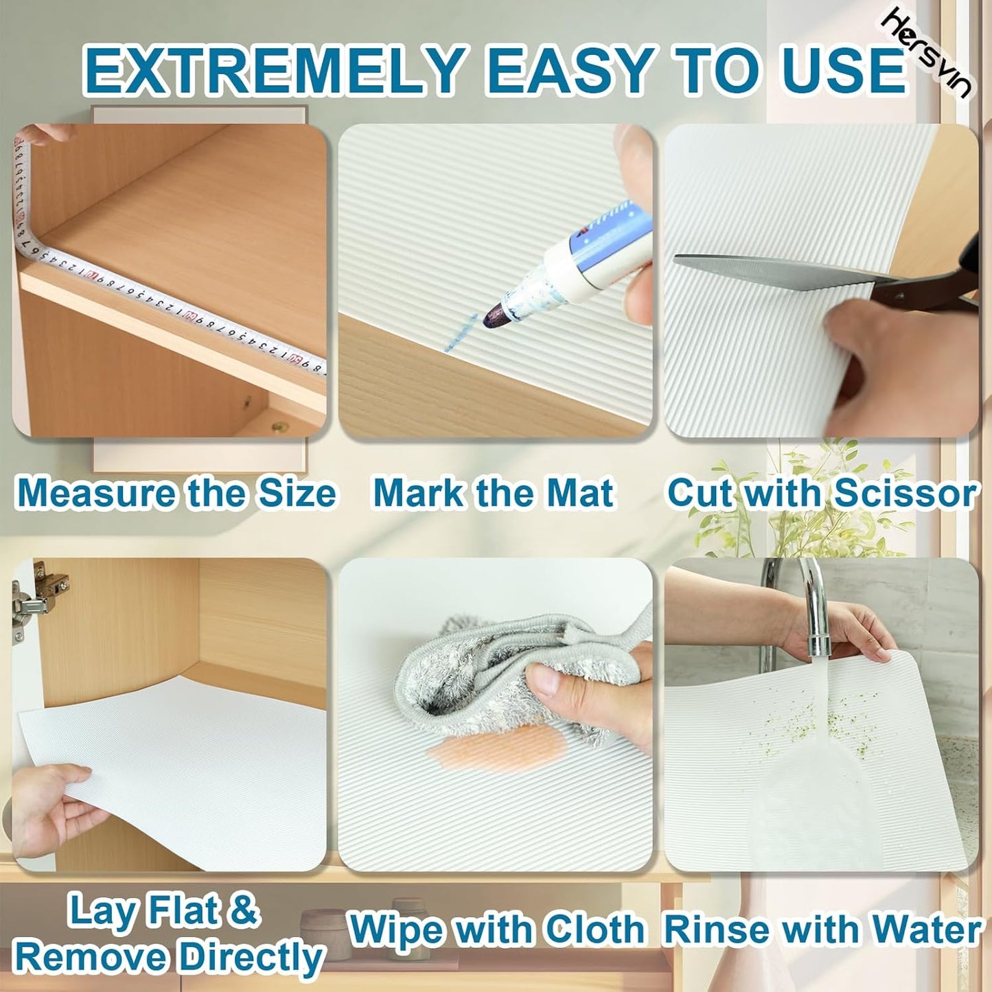 Shelf Liners 14 in x 20 ft EVA Drawer Mats, Non-Adhesive Cupboard Protector, Kitchen Cabinet Lining Fridge Liner (White Stripe, 35.6x610cm)