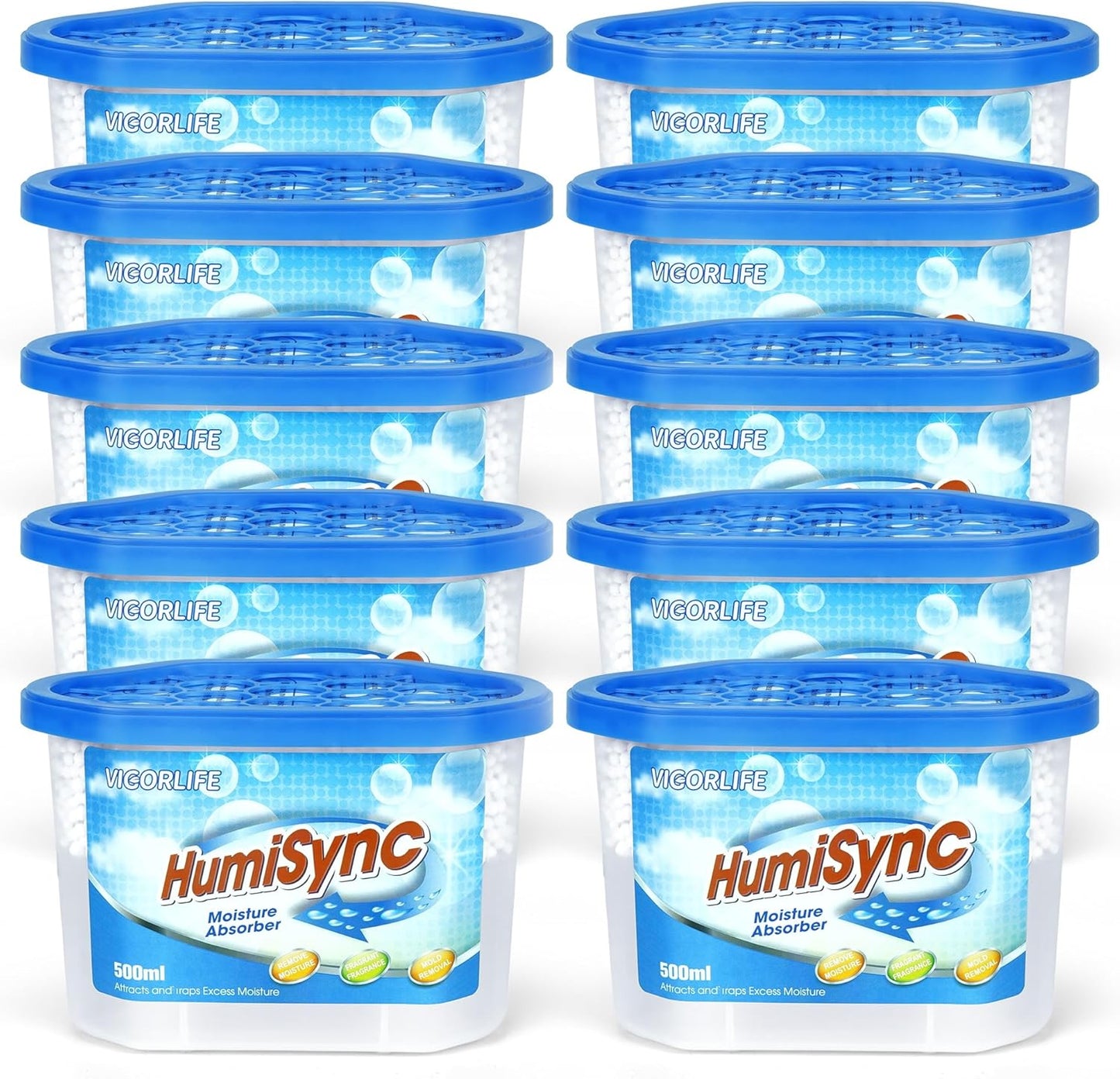 Moisture Absorbers 10 Pack, 16.9oz., Portable Humidity Absorber Boxes for Bathroom, Closet, Kitchen, Dehumidifiers, Attract and Trap Excess Moisture, Convenient and Effective, Blue
