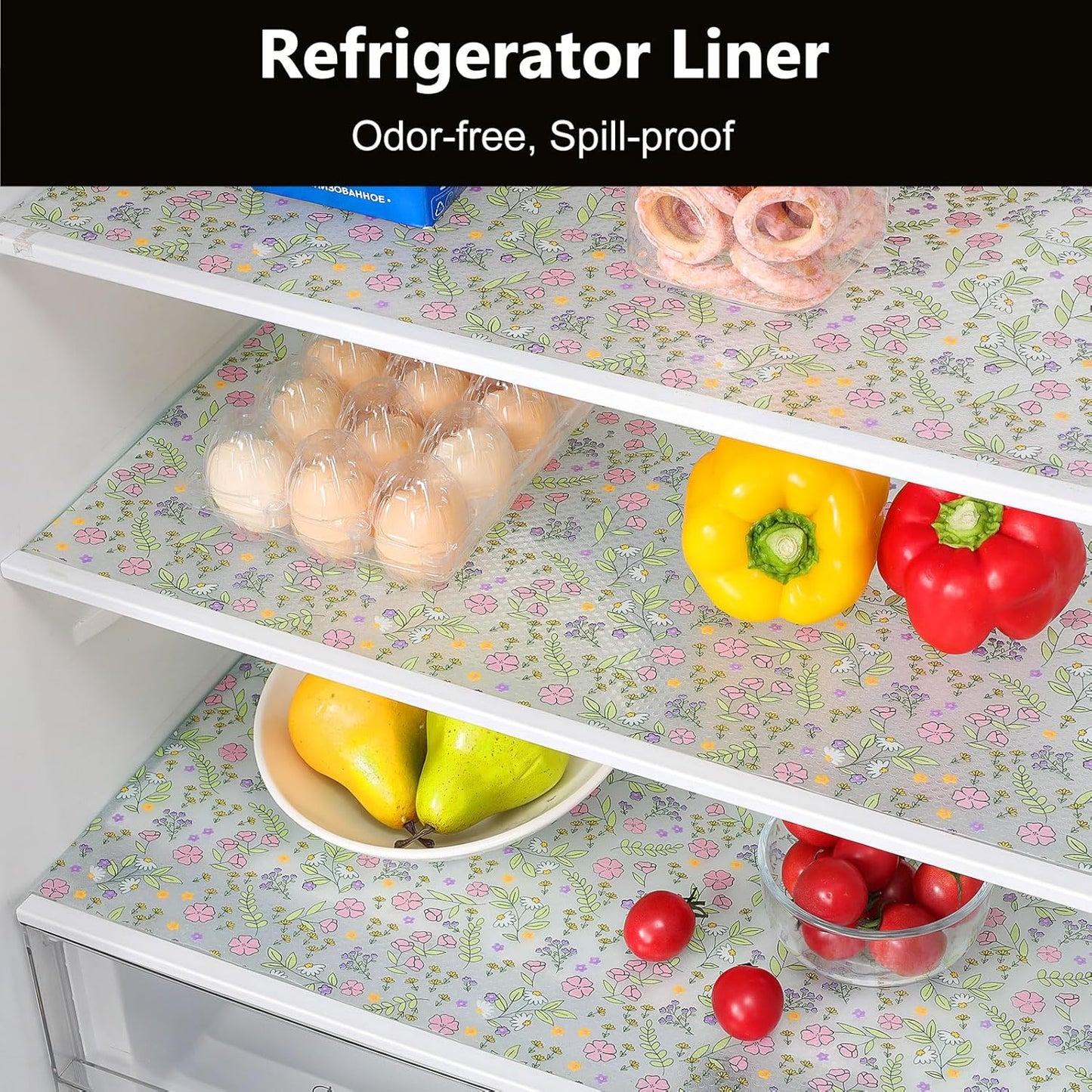 INNOLITES Non-Slip Shelf Liner – Cabinet & Drawer Liner Non-Adhesive – Waterproof Oil-Proof – Durable EVA with Floral for Kitchen Cabinets Refrigerator – BPA-Free, Easy to Cut 17.7" x 197"