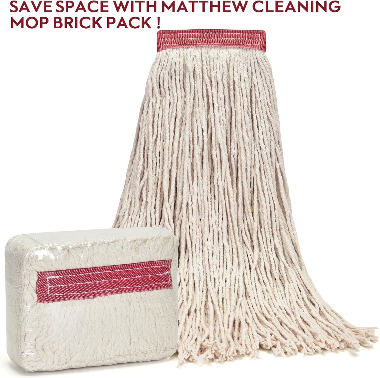 Matthew Cleaning 16oz 3Pack Cotton Floor Mop,Cotton Looped-Open String Heavy Duty String Refills, Universal Headband Blend,Mop Head Replacement for Home, Industrial and Commercial Use(White)