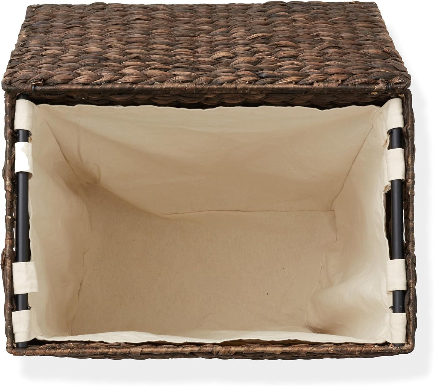 Casafield Large Laundry Hamper with Lid and Removable Liner Bag - Espresso, Woven Water Hyacinth Rectangular Laundry Basket Sorter for Clothes and Towels