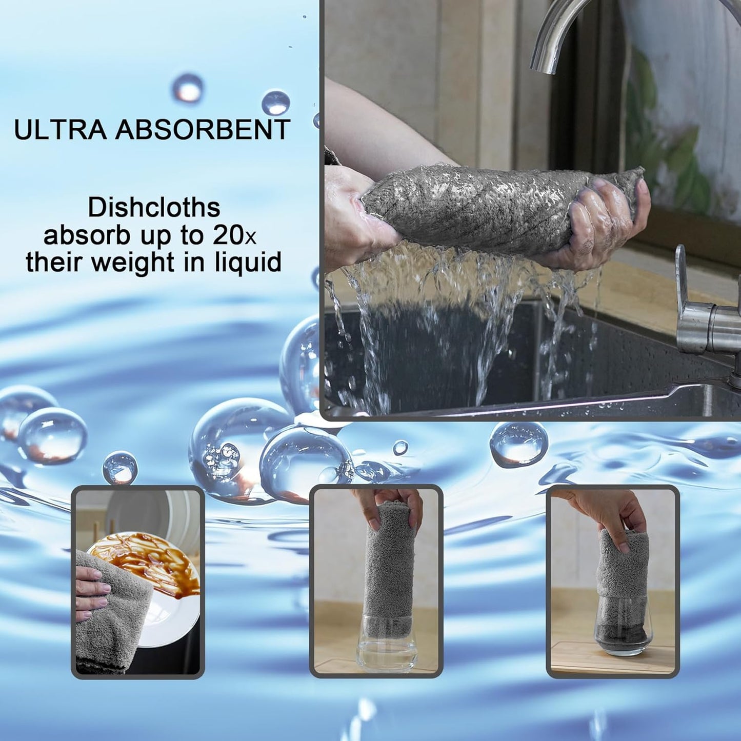 kimteny Kitchen Cloth Dish Towels, 13x28 Inches Premium Dishcloths, Super Absorbent Coral Velvet Microfiber Cleaning Cloths, Fast Drying Rags for Washing Dishes (13x28-8 Pack, Grey)