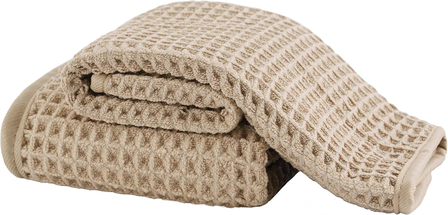 Microfiber Waffle Face Towels, 2 Pieces, Soft, Absorbent, Fast Drying, Lint Free (Beige)