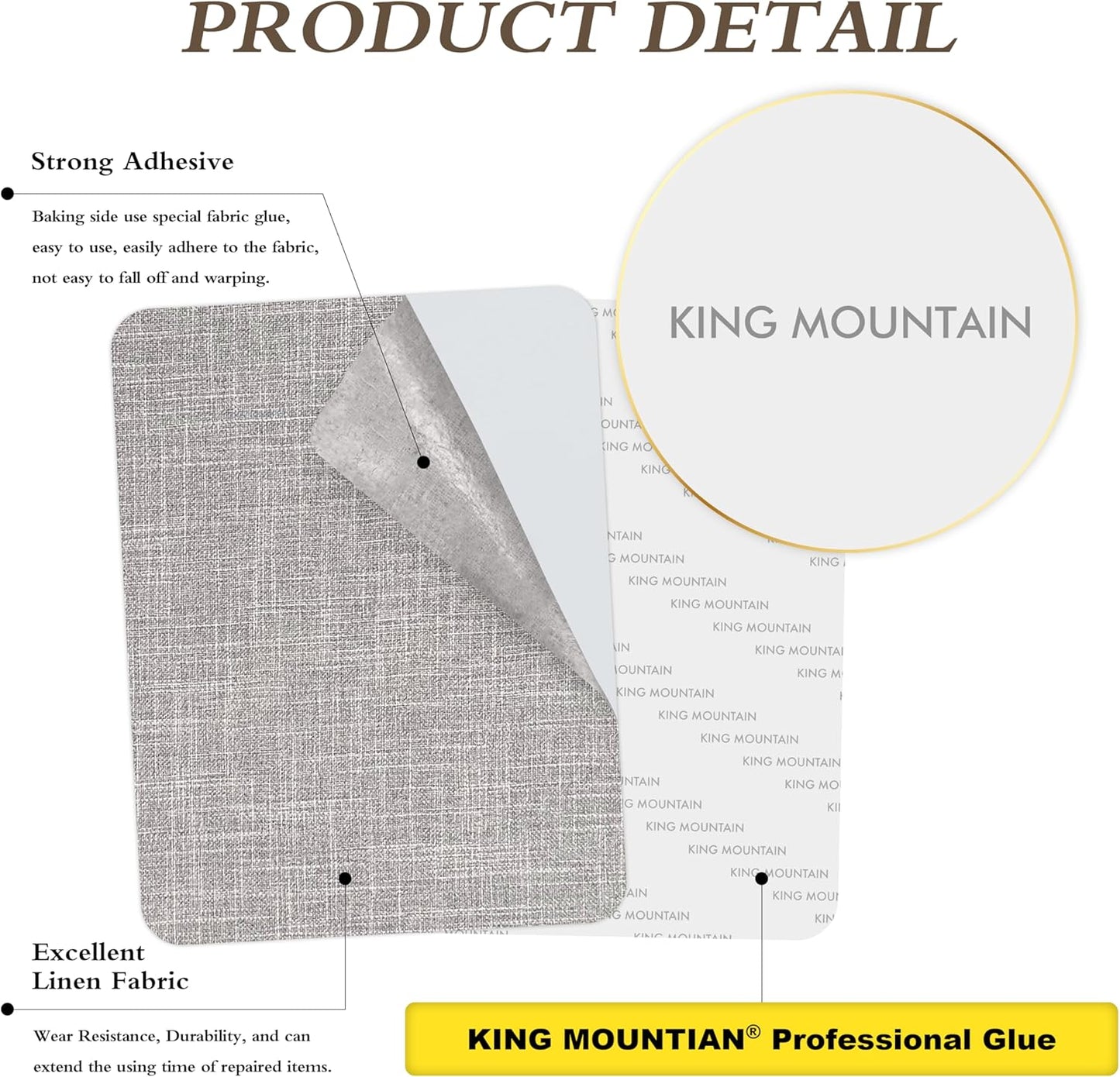 KING MOUNTAIN Fine Linen Fabric Patches, Self-Adhesive, 8x11 inch, 2 PCS, Multi Color, For Linen Sofa and Clothes Repair