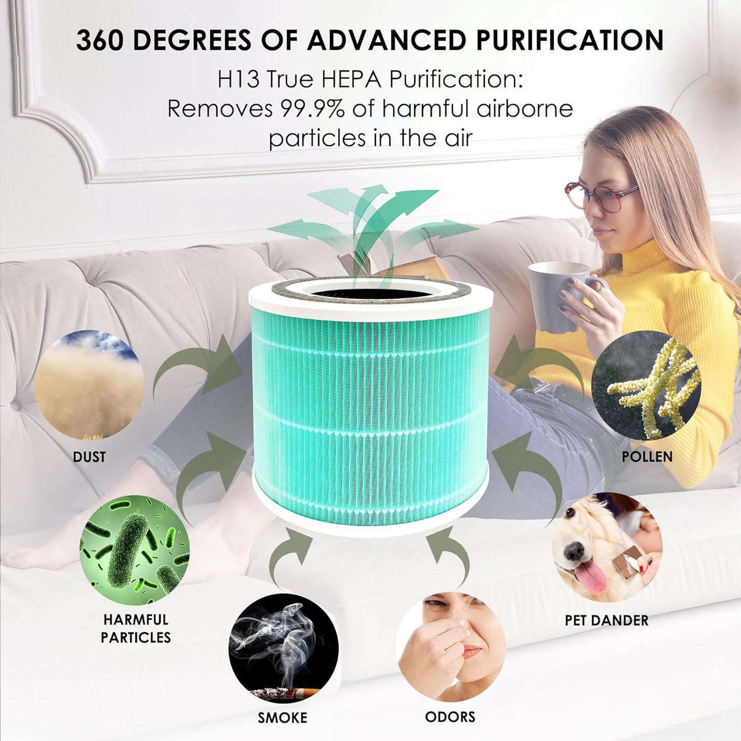 Flintar Core 300 Toxin Absorber Replacement Filters, Made in TAIWAN, Compatible with LEVOIT Core 300, Core 300S VortexAir Air Purifier, H13 Grade True HEPA Filter, Core 300-RF-TX, 2-Pack