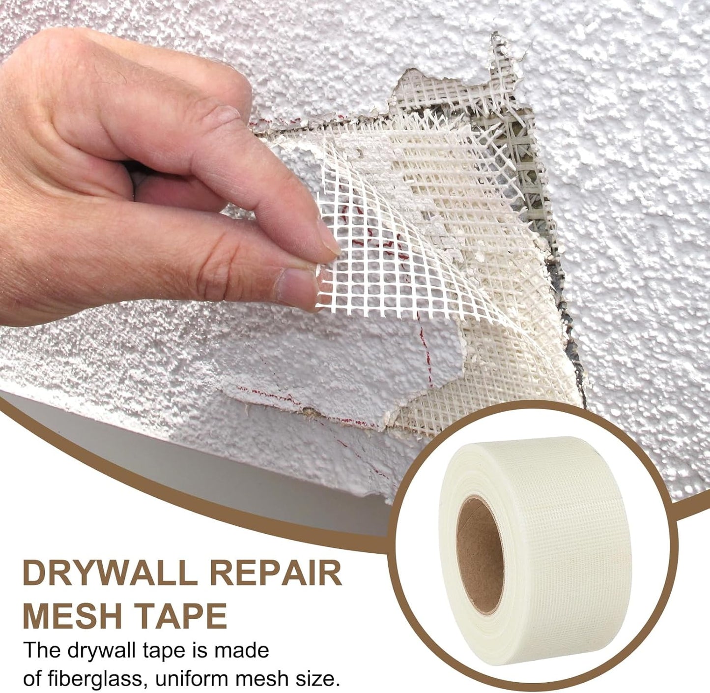 PATIKIL Drywall Repair Mesh Tape, 3 inch x 164 ft Fiberglass Repair Patch Self-Adhesive Dry Wall Joint Tape 12 Mesh Wall Hole Crack and Seam Patch, White
