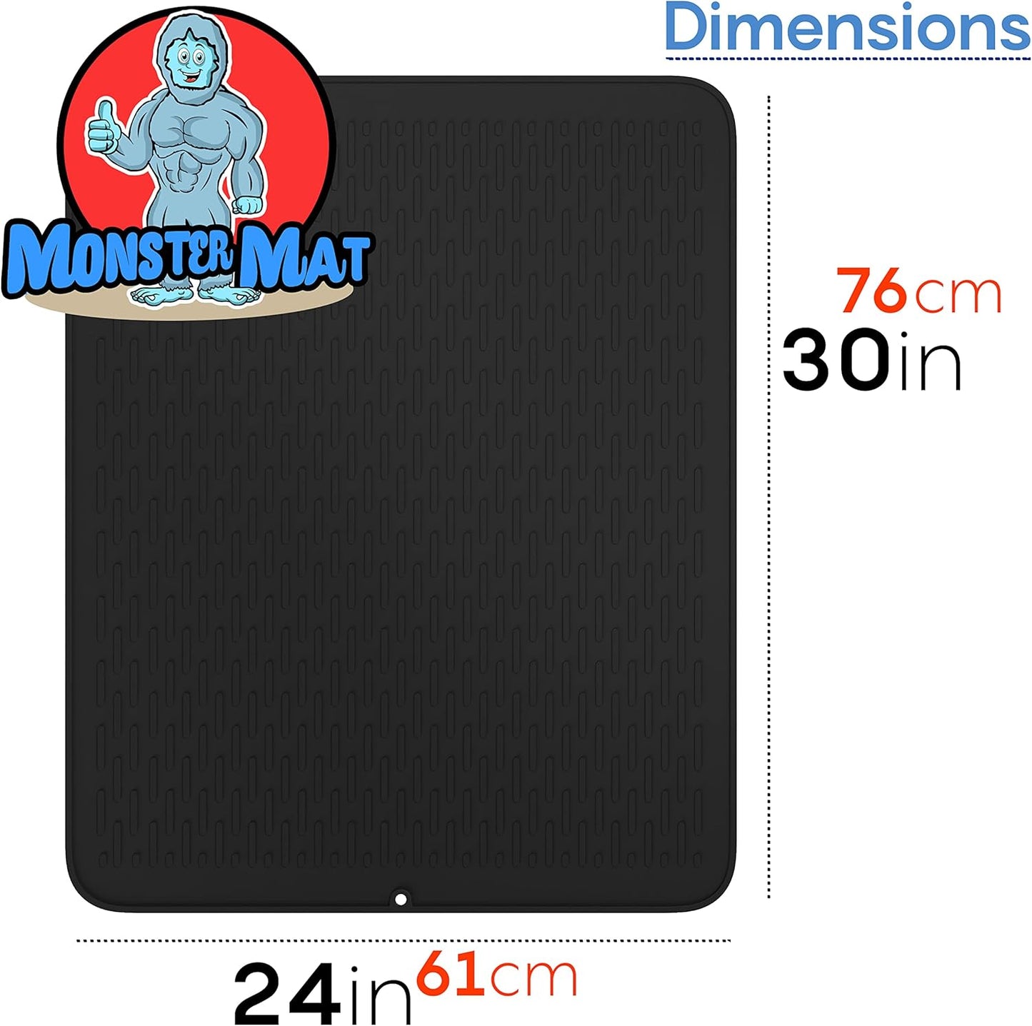 Extra Large (30 inch by 24 inch) heavy duty silicone dish drying mat for kitchen counters by MonsterMat (Black, XL - 30"x24")