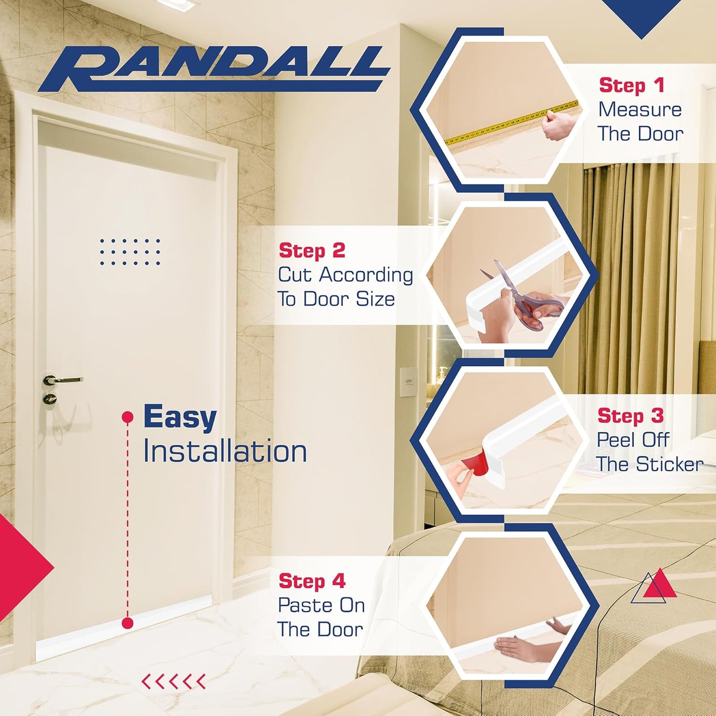 Adhesive Backed Door Draft Stopper – Silicone Under Door Sweep for Interior & Exterior Doors, Noise & Air Insulation, Self Stick Weather Stripping Door Seal, 2" W x 39" L (White) by Randall Mfg