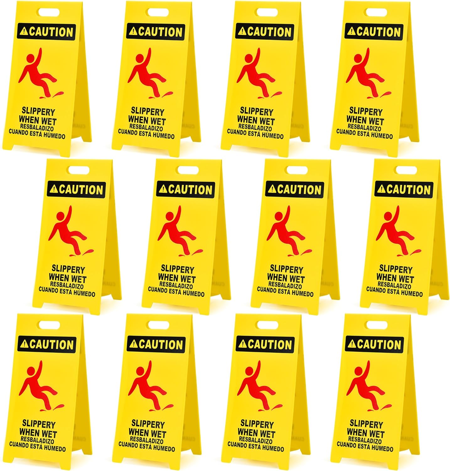 MATTHEW CLEANING 25'' Industrial Wet Floor Sign 12 Pack 2-Sided Durable Corrugated Plastic Birght Yellow Multilingual Warning Signs Commercial Caution Wet Fold-out Floor Signs For Indoors