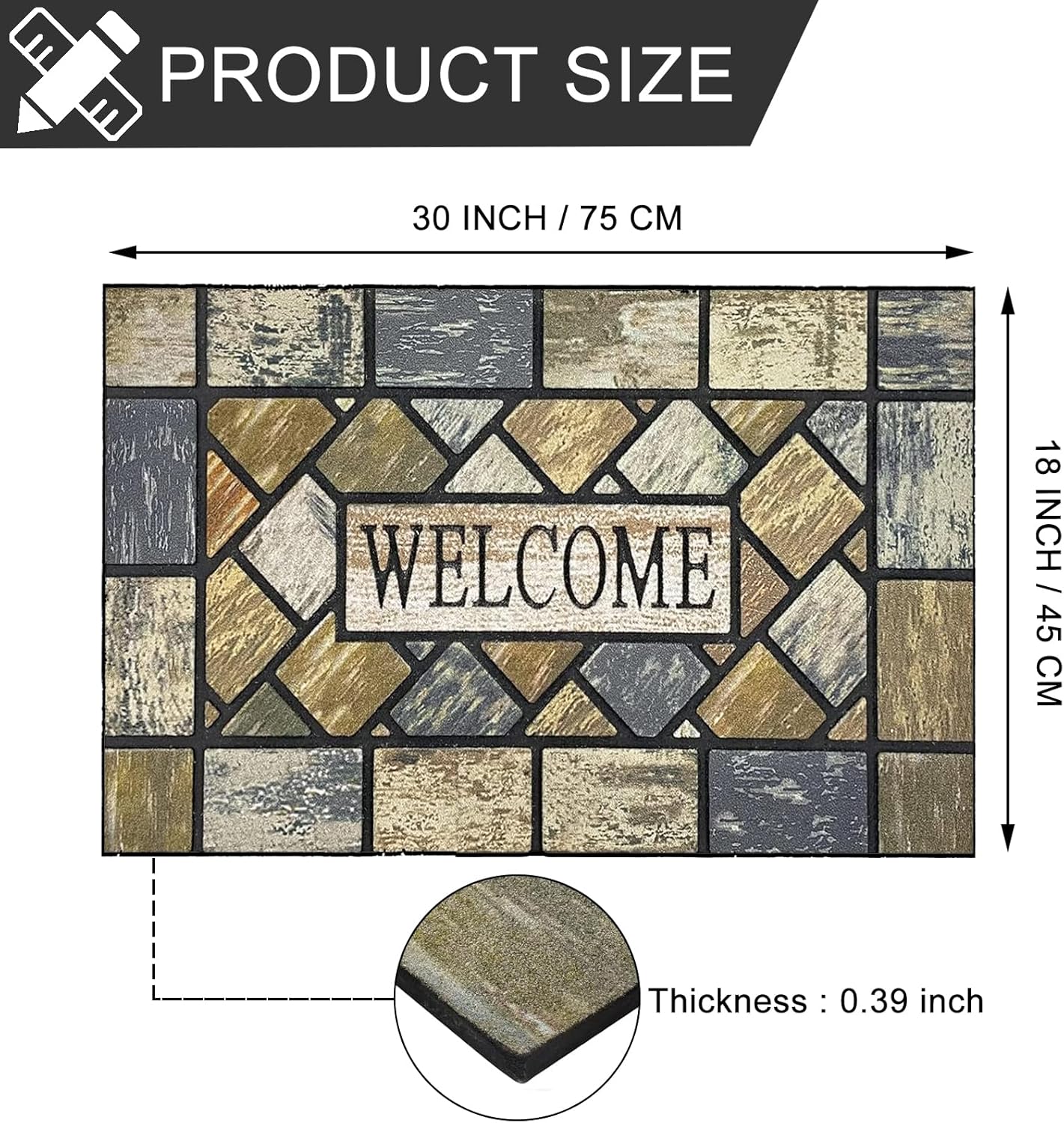 CHICHIC 18 x 30 Inch Square Welcome Door Mat Front Doormat Outdoors for Home Entrance Outdoors Mat for Outside Entry Way Doormat Entry Rugs, Heavy Duty Non Slip Rubber Back Low Profile