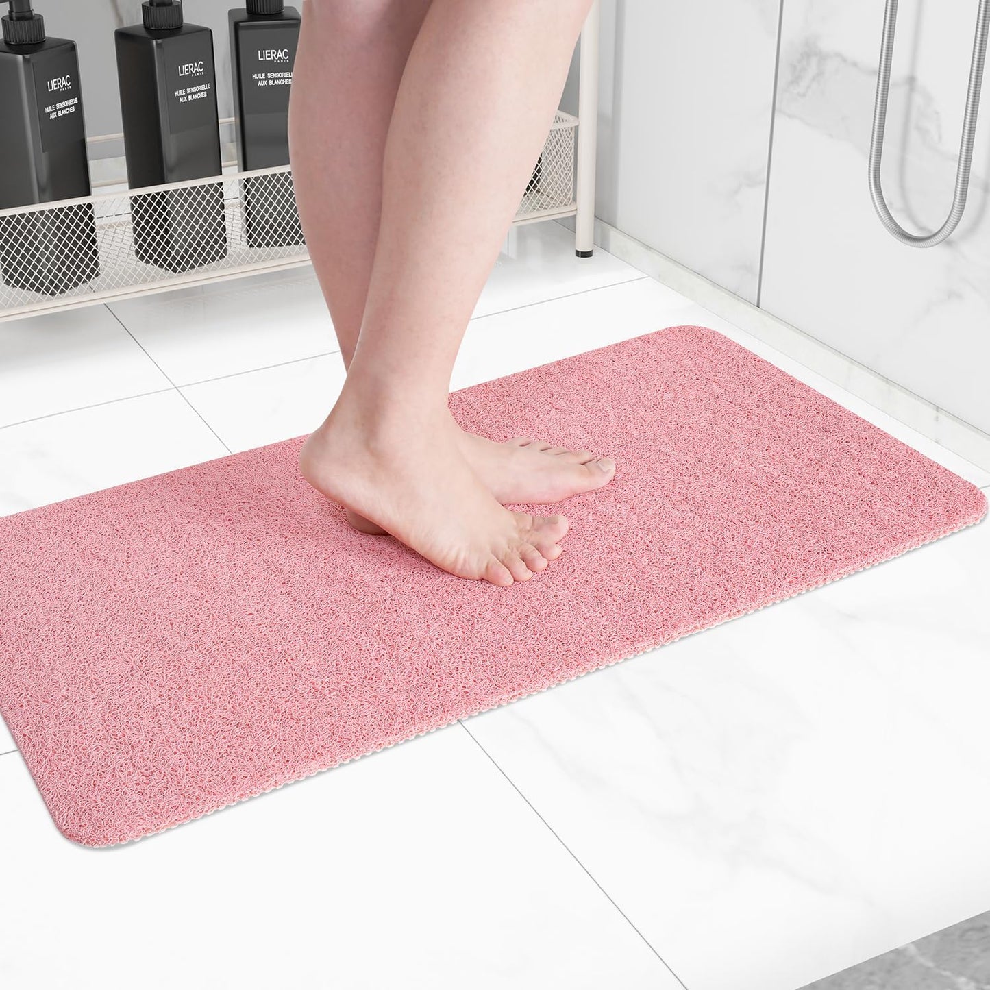Non-Slip Bathtub Mat, Anti Slip Shower Mat, Fast Drying Bathtub Mats, Foot Scrubber Mat, Anti Slip Mat for Tub, Floor, Bathroom, Kitchen, Home, Hotel (Pink 40"×16")