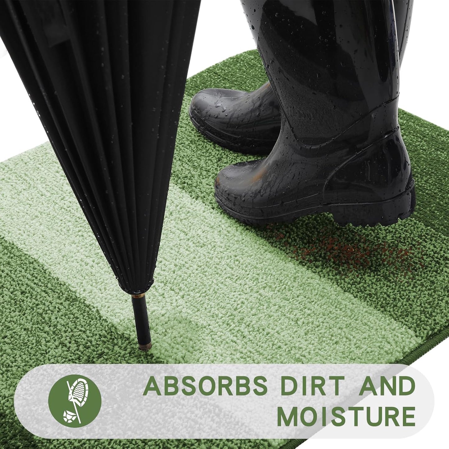 Kitinjoy Indoor Outdoor Door Mat, 47x20 Non-Slip Absorbent Dirt Trapper, Low-Profile Washable Inside Entrance Front Floor Mat, Sturdy Soft Entry Doormats for Entryway, Green