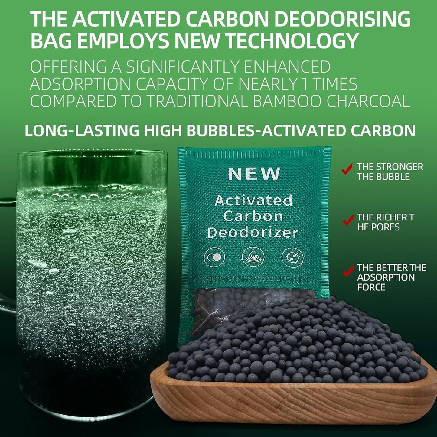 6 Pack New Type Activated Charcoal Odor Absorber,Refrigerator Deodorizer,Trash Can Deodorizer,Odor Eliminator for Home,Pet,Car,60g/Pack