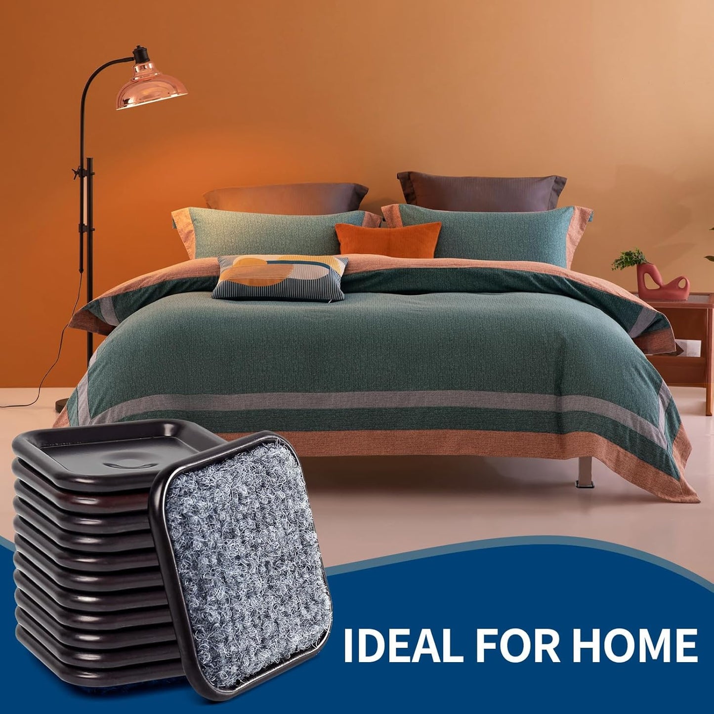 Ezprotekt 2 1/2" Square Reusable Felt Furniture Caster Cups with Carpet Bottom, 16 Pcs Felt Furniture Sliders Floor Protectors Pads to Protect Hardwood, Tile or Floors from Scratches (Brown/Gray)