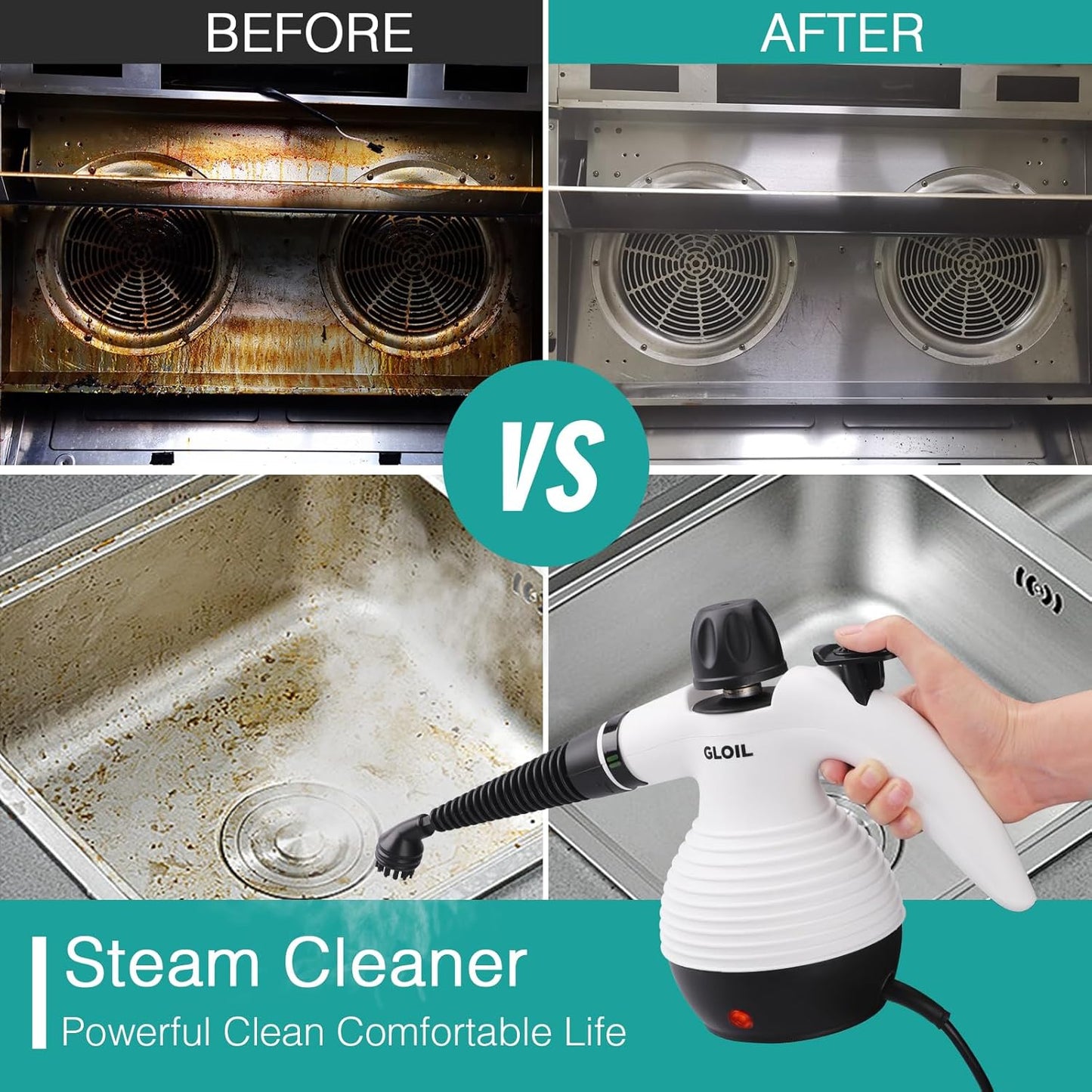 Handheld Steam Cleaner, Steamer for Cleaning, Multipurpose Portable Steam Cleaners for Home Use with Safety Lock and 10 Accessory Kit to Remove Grime, Grease, and More, Save Time and Effort