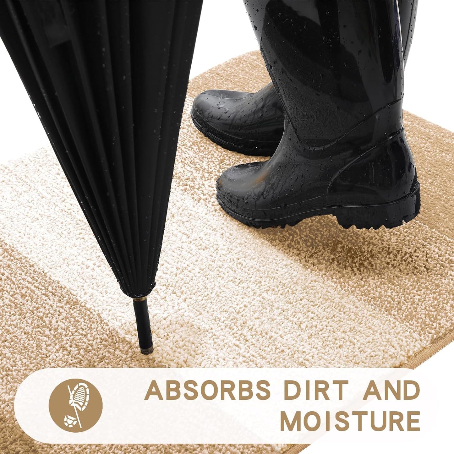 Kitinjoy Indoor Outdoor Door Mat, 36x24 Non-Slip Absorbent Dirt Trapper, Low-Profile Washable Inside Entrance Front Floor Mat, Sturdy Soft Entry Doormats for Entryway, Beige