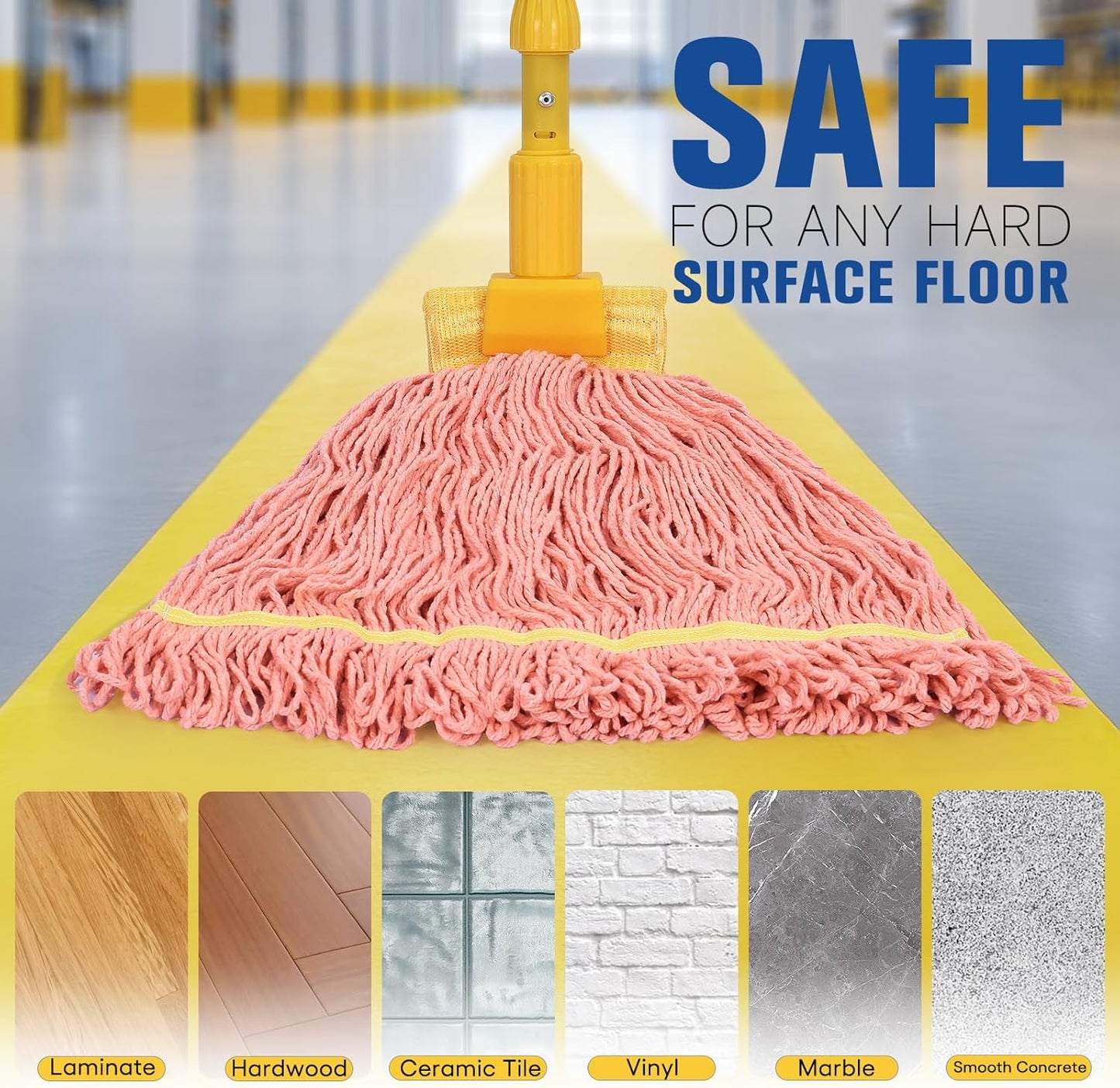 Matthew Cleaning Commercial Mop Head Replacement, 5 Inch Wide Headband, Looped End Cotton Blend String Wet Mops for Floor Cleaning, 18 oz Medium, 1-Pack Orange