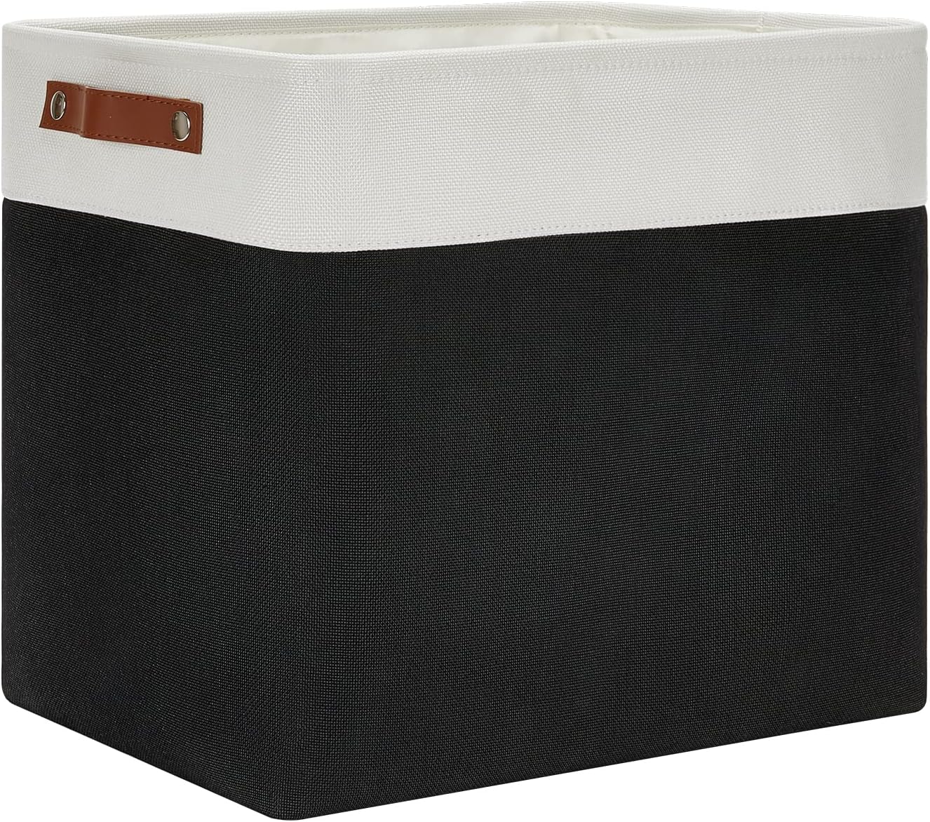 DULLEMELO Large Fabric Basket for Organizing, 17"x12"x15" Storage Basket With Leather Handles, Collapsible Storage Bin for Clothes, Toys, Books, Office, Bedroom, Closet, Nursery&Laundry (White&Black)