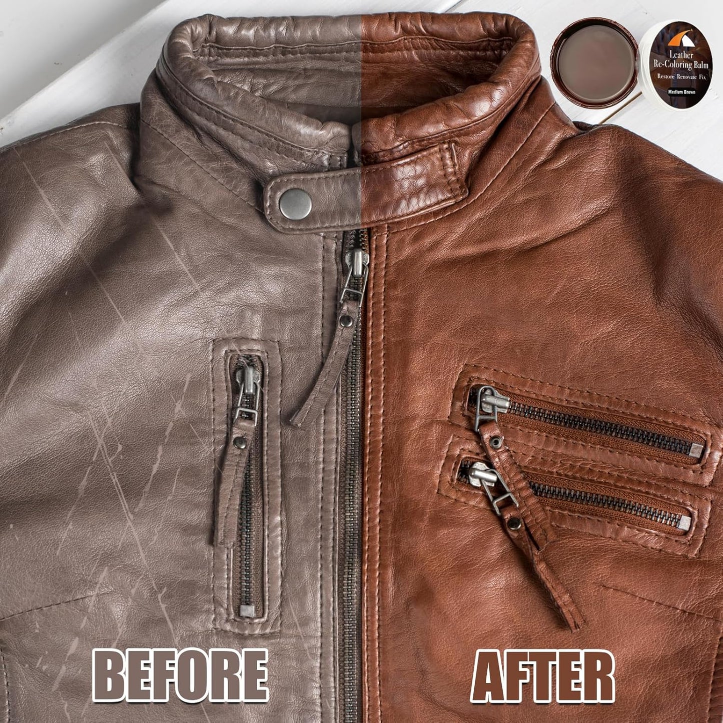 Medium Brown Leather Repair Kit - Recoloring Balm & Dye to Restore Scratches, Faded & Aged Leather & Vinyl Couches, Boots, Car Seats & Furniture