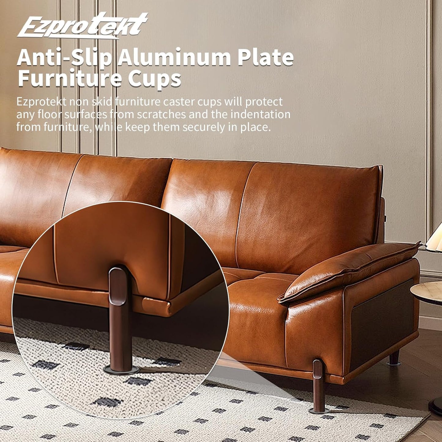 Ezprotekt 4 inch Round Non Slip Furniture Pads for Hardwood & Tile Floors, 16 Pcs Non Skid Furniture Coasters Cups Floor Protectors for Bed, Sofa, Table, Chair, Cabinet, Brown/Black