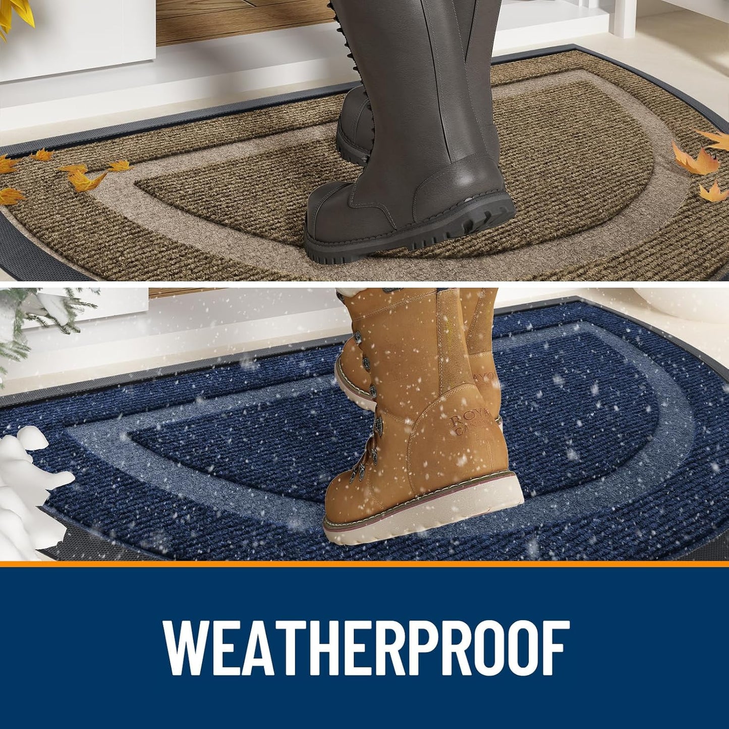 OLANLY Half Circle Door Mat Indoor Outdoor Entrance Welcome, Waterproof All-Season, All-Weather Doormat, Sturdy Natural Rubber, Low Profile, Easy Clean Patio Porch Entryway Mat, 47x32, Brown