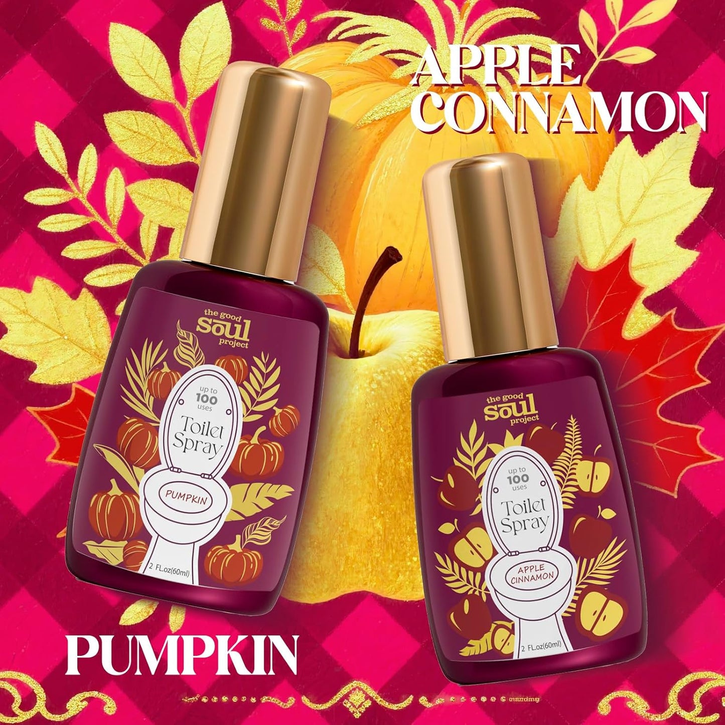 Toilet Spray, Pumpkin Scent, Travel Essentials, 4 Fl.Oz, Up to 200 Uses, Bathroom Odor Eliminator - Pumpkin, Smoked Vanilla & Cinnamon