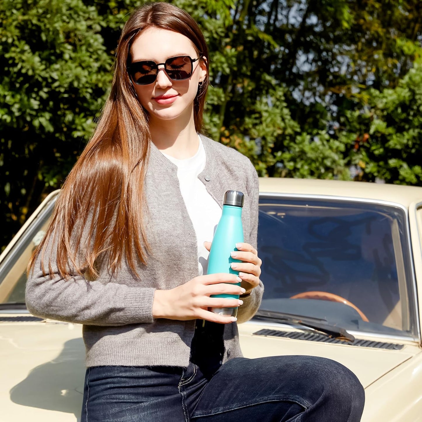 MEWAY 17oz Sport Water Bottle 4 Pack Vacuum Insulated Stainless Steel Leak-Proof Double Wall Cola Shape Water Bottle,Keep Drinks Hot & Cold(Light Blue,4 Pack)