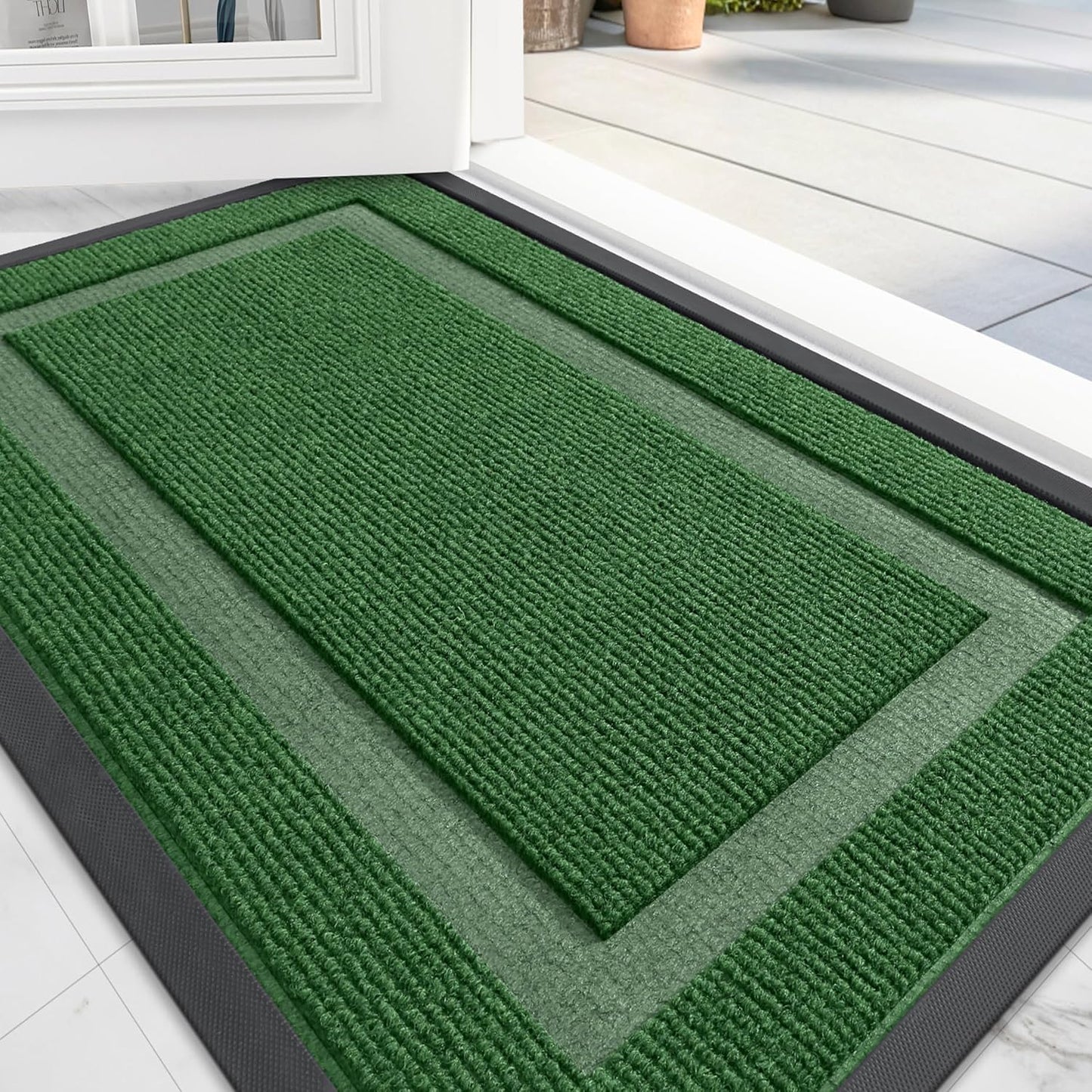 OLANLY Front Door Mat Indoor Outdoor Entrance, Waterproof All-Season, All-Weather Doormat, Sturdy Natural Rubber, Fade Resistant, Low Profile, Easy Clean Patio Porch Entryway Mat, 59x23, Green