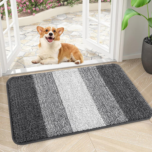 Kitinjoy Indoor Outdoor Door Mat, 24x16 Non-Slip Absorbent Dirt Trapper, Low-Profile Washable Inside Entrance Front Floor Mat, Sturdy Soft Entry Doormats for Entryway, Grey