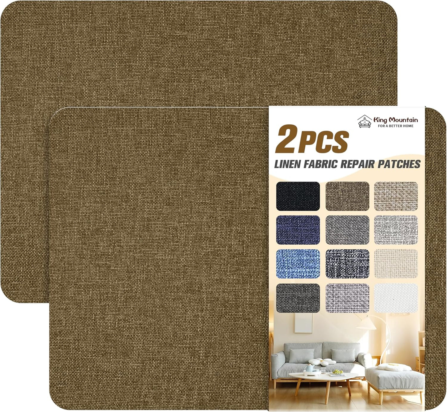 Fine Linen Repair Patches, Self-Adhesive Linen Fabric Patches, 8X11 inch 2 PCS, Multi Color, Can be Used for Linen Sofa Repair and Linen Clothes Repair (8" x 11"-2PCS,Brown)