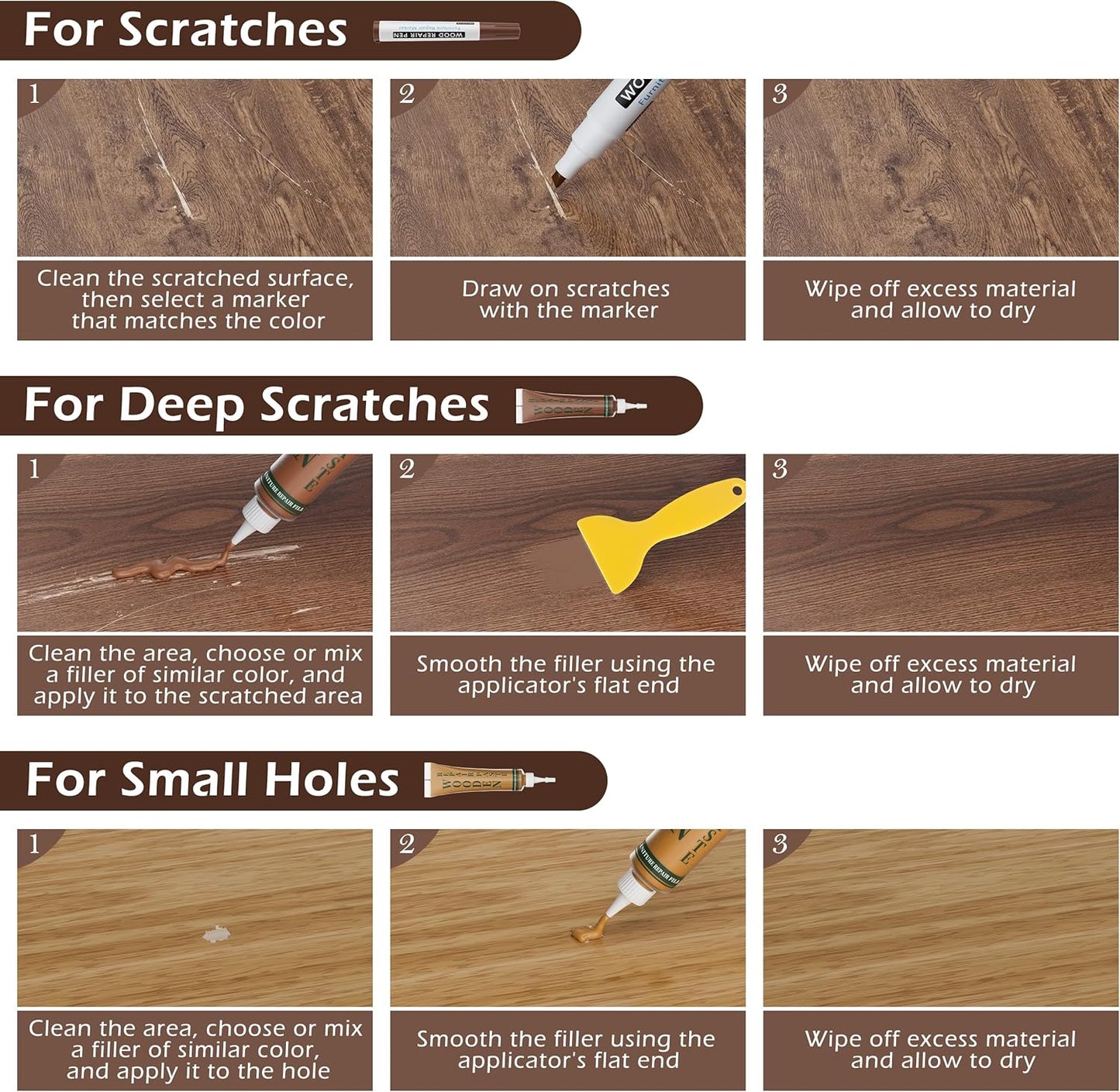 Wood Furniture Repair Kit: 12-Color Filler and 8-Color Markers - Wood Touch Up for Scratches/Cracks/Holes/Stains in Floors/Table/Cabinets(Hardwood/Laminate)