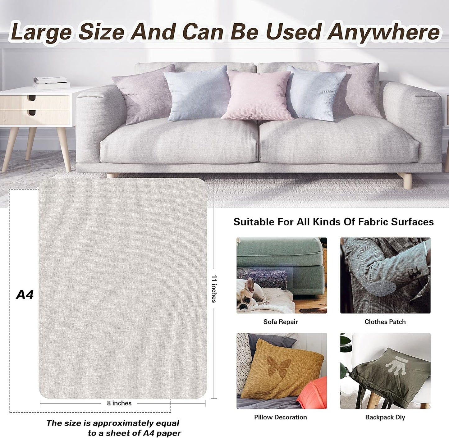 KING MOUNTAIN Fine Linen Repair Patches, Self-Adhesive Fabric, 8X11 Inch 2 PCS, Multi Color, for Linen Sofa and Clothes (Beige)