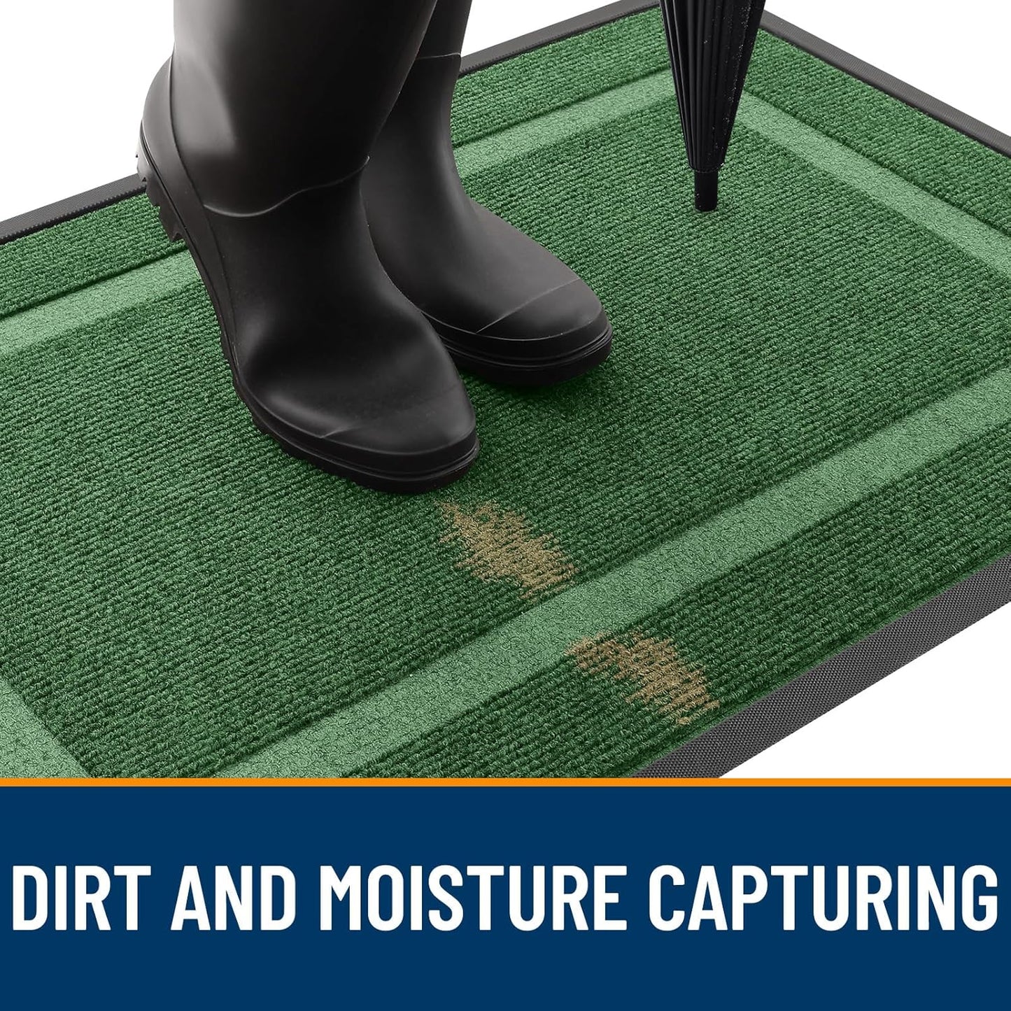 OLANLY Front Door Mat Indoor Outdoor Entrance, Waterproof All-Season, All-Weather Doormat, Sturdy Natural Rubber, Fade Resistant, Low Profile, Easy Clean Patio Porch Entryway Mat, 47x24, Green