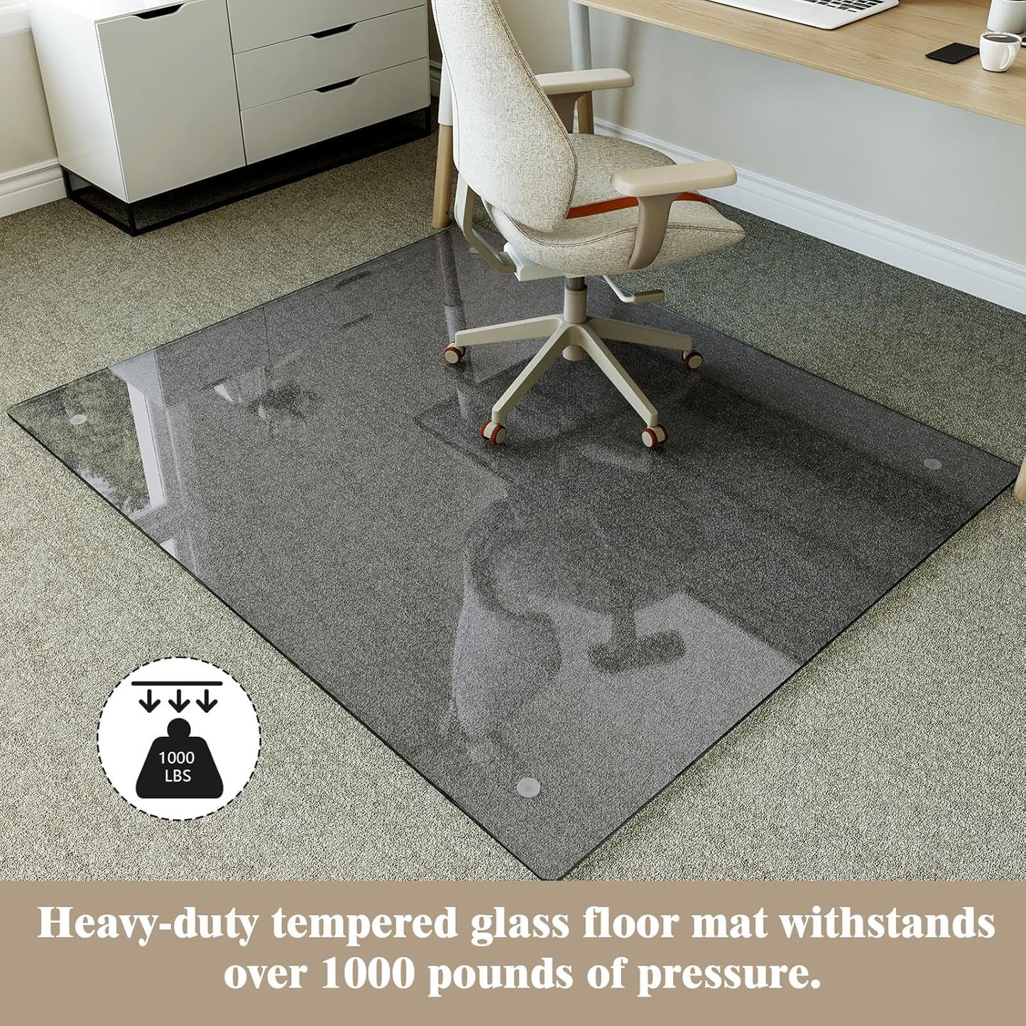 Koonmi Tempered Glass Chair Mat for Hardwood Floors & Carpets, 46" x 55“ Grey Heavy Duty Office Floor Protector with Noise-Free Gliding Shatterproof for Home Office Desk