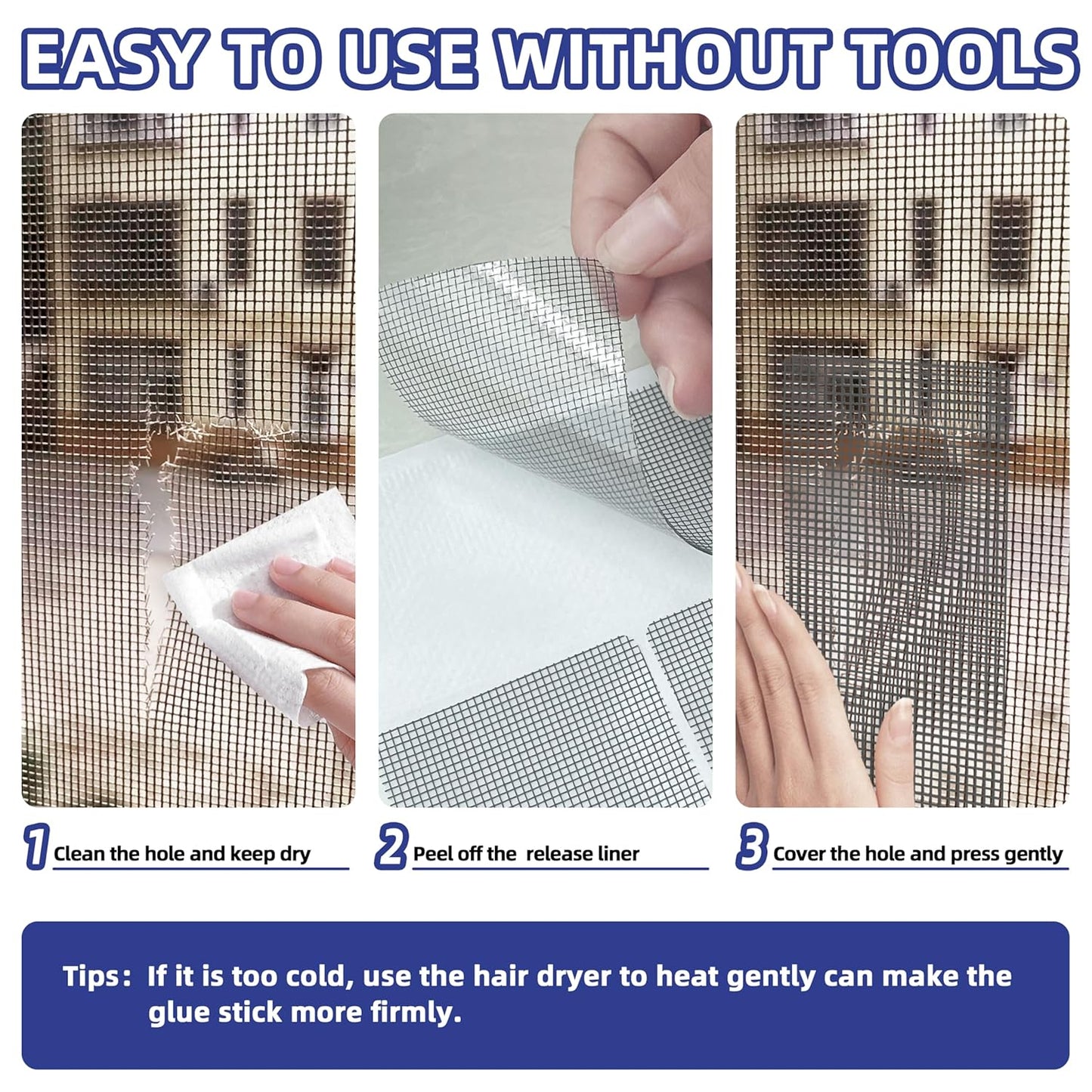 KING MOUNTAIN Grey Window Screen Repair Patch, 20Pcs 4" x 4" Heavy Duty Screen Repair Tape for Window Screen and Screen Door Tears Holes,Strong Adhesive & Waterproof Window Screen Repair Kit