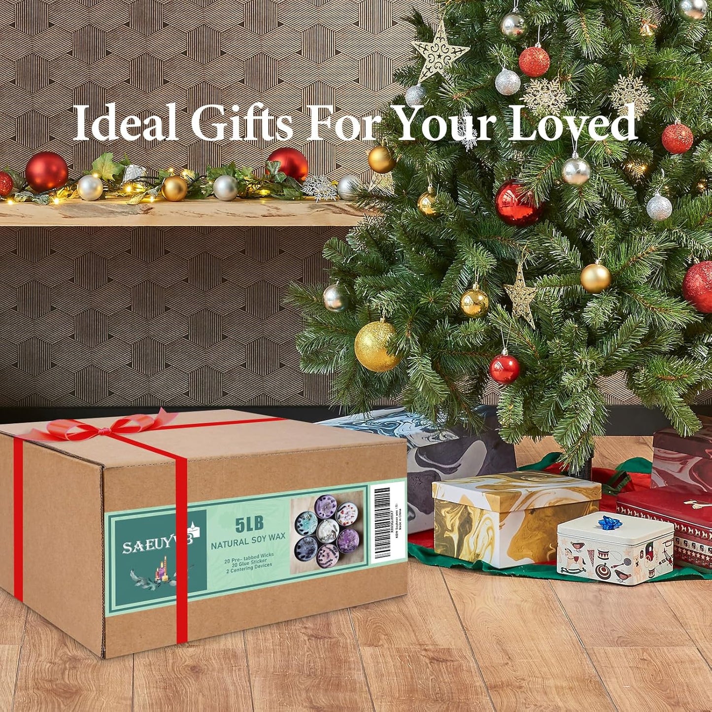 SAEUYVB Soy Candle Wax for Candle Making - Natural Soy Wax Flakes 5 lbs Bag, 20 Cotton Candle Wicks, 20 Wick Stickers & 2 Centering Devices