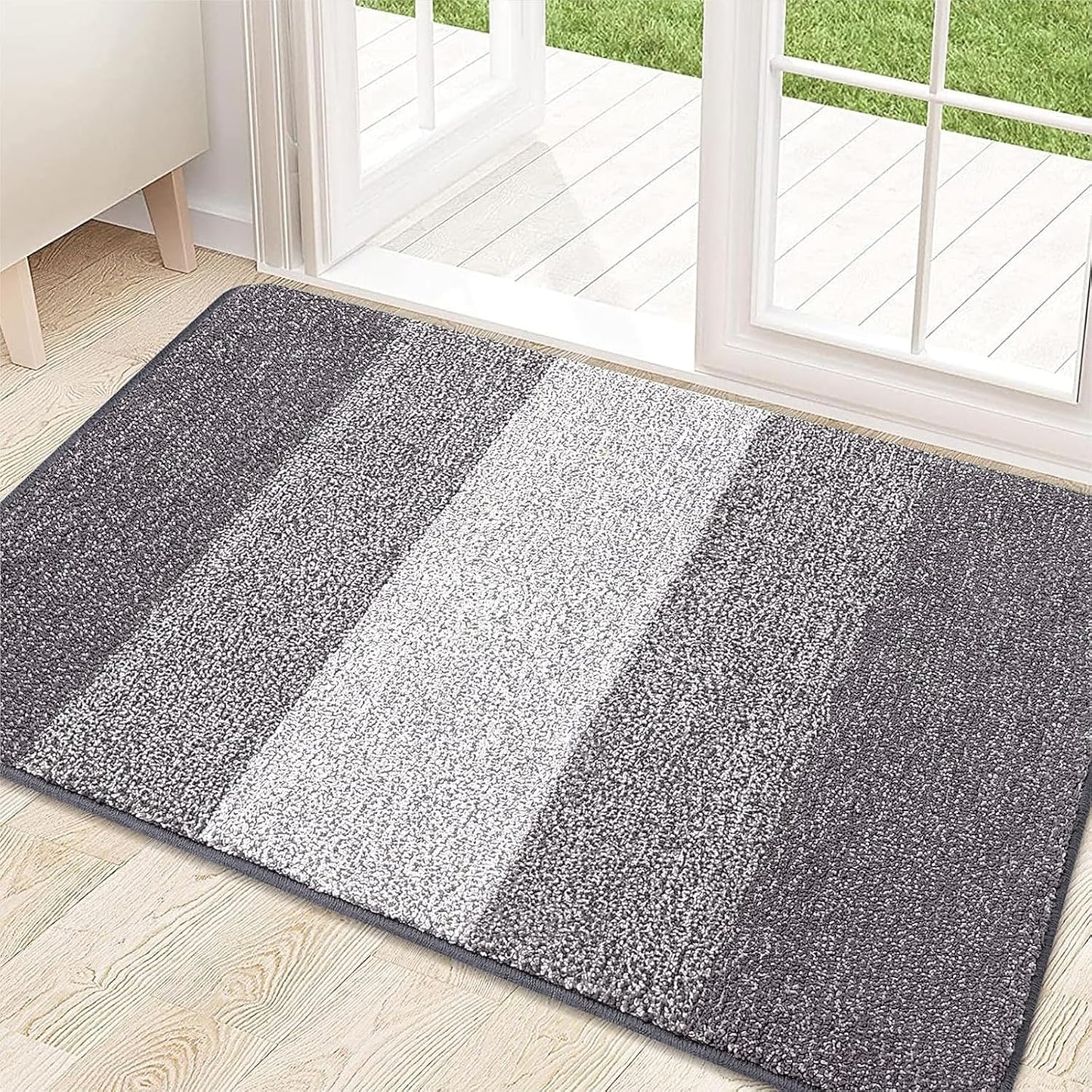 Kitinjoy Indoor Outdoor Door Mat, 30x17 Non-Slip Absorbent Dirt Trapper, Low-Profile Washable Inside Entrance Front Floor Mat, Sturdy Soft Entry Doormats for Entryway, Light Grey